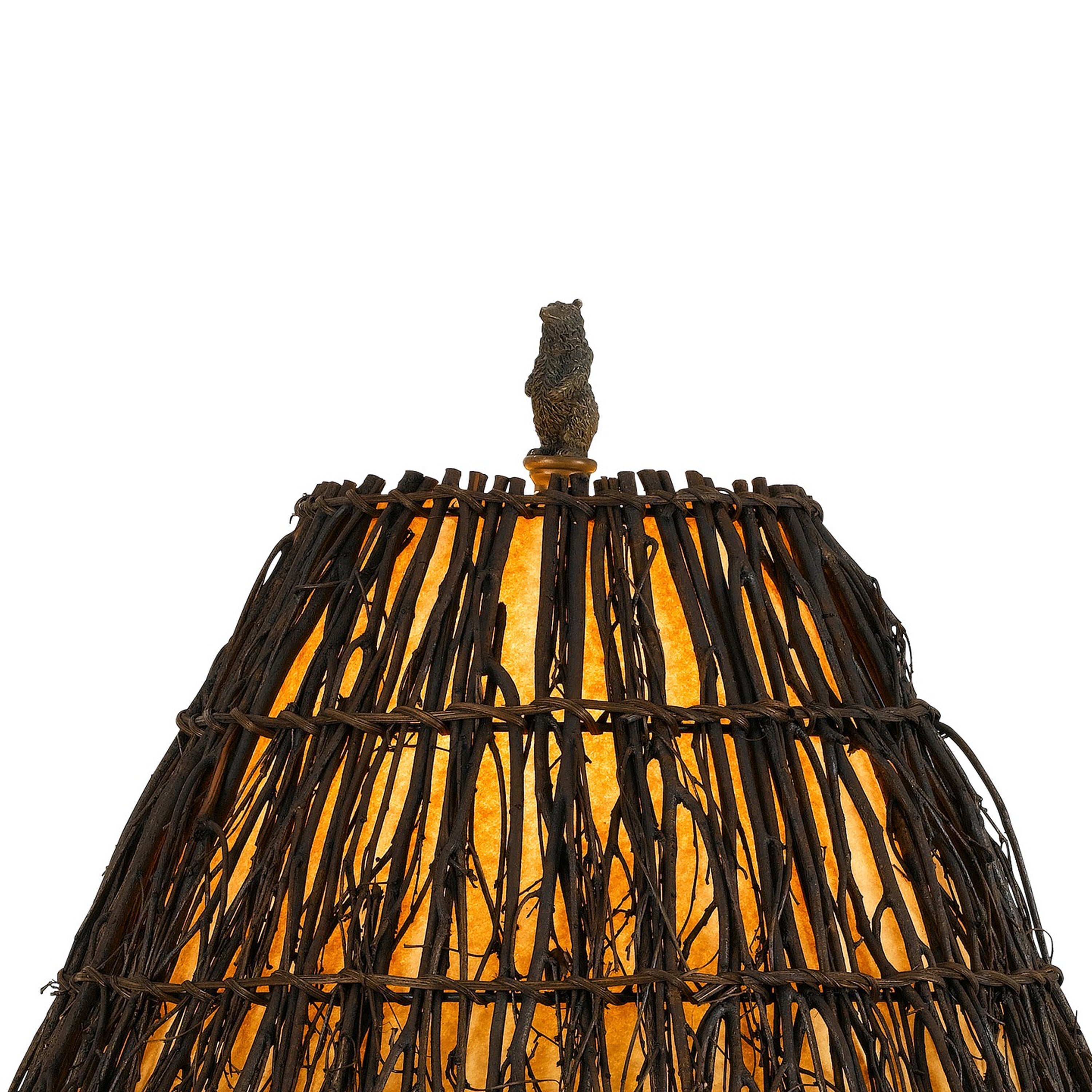 Benjara 150 Watt Resin Body Table Lamp with Bear Design And Twig Shade, Bronze