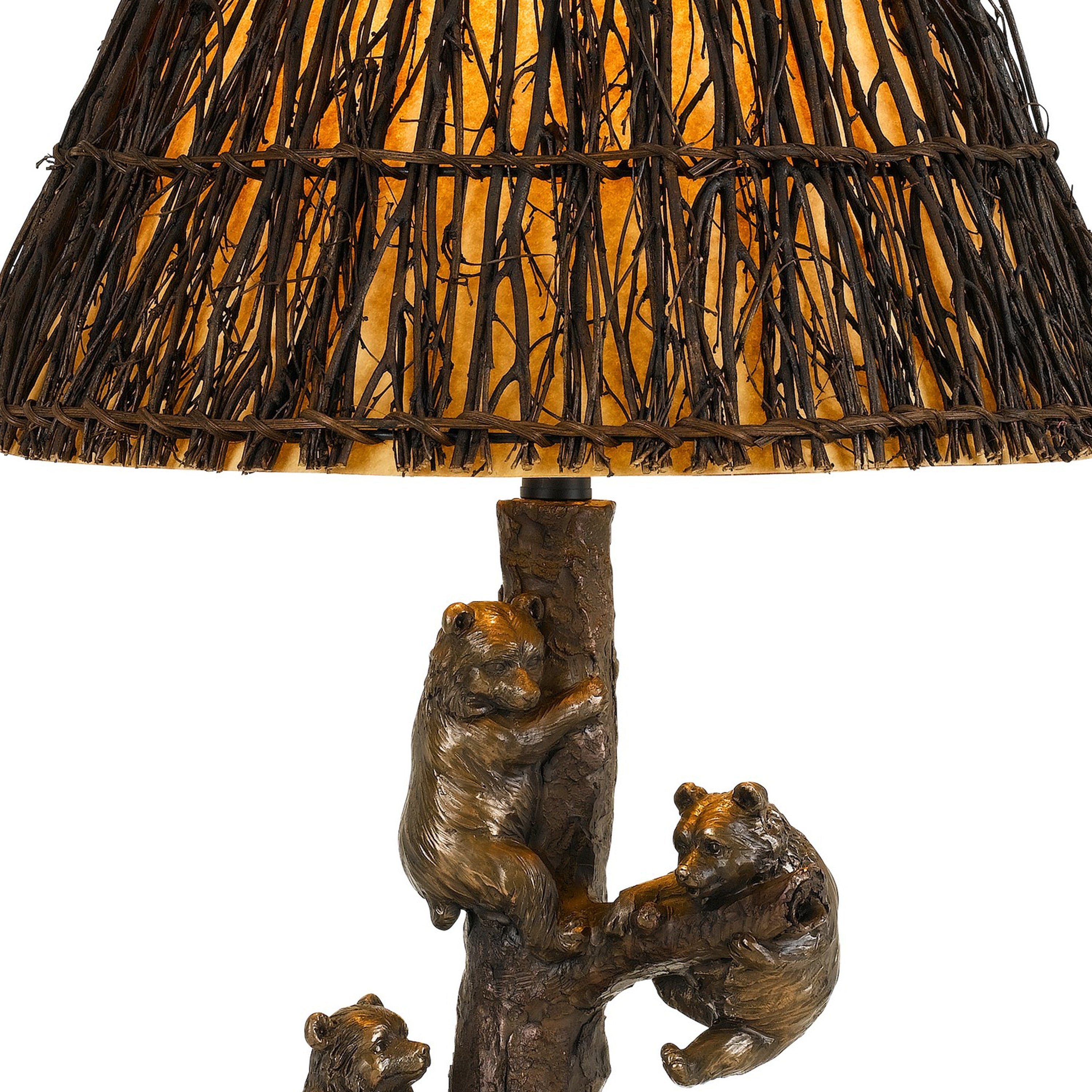 Benjara 150 Watt Resin Body Table Lamp with Bear Design And Twig Shade, Bronze