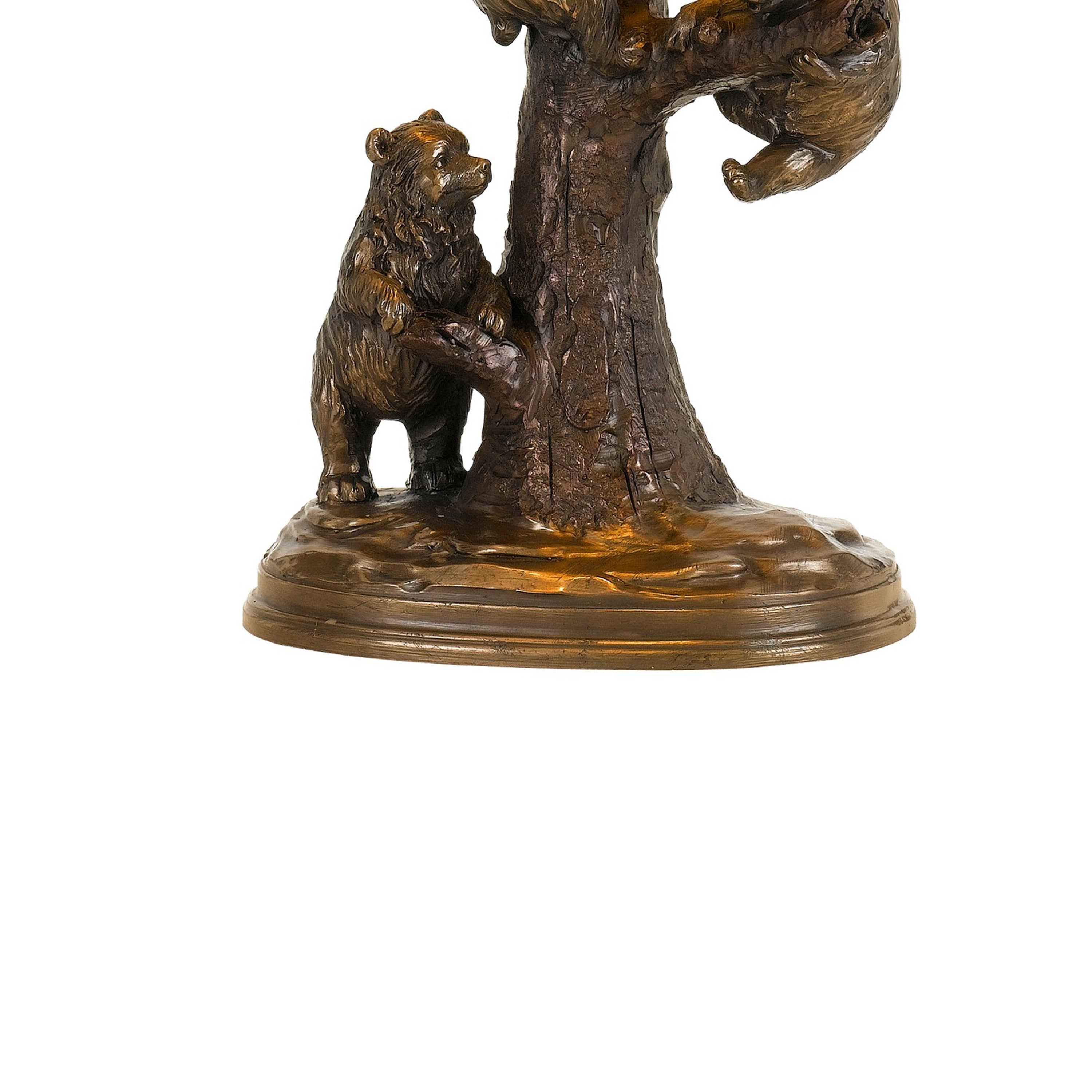 Benjara 150 Watt Resin Body Table Lamp with Bear Design And Twig Shade, Bronze