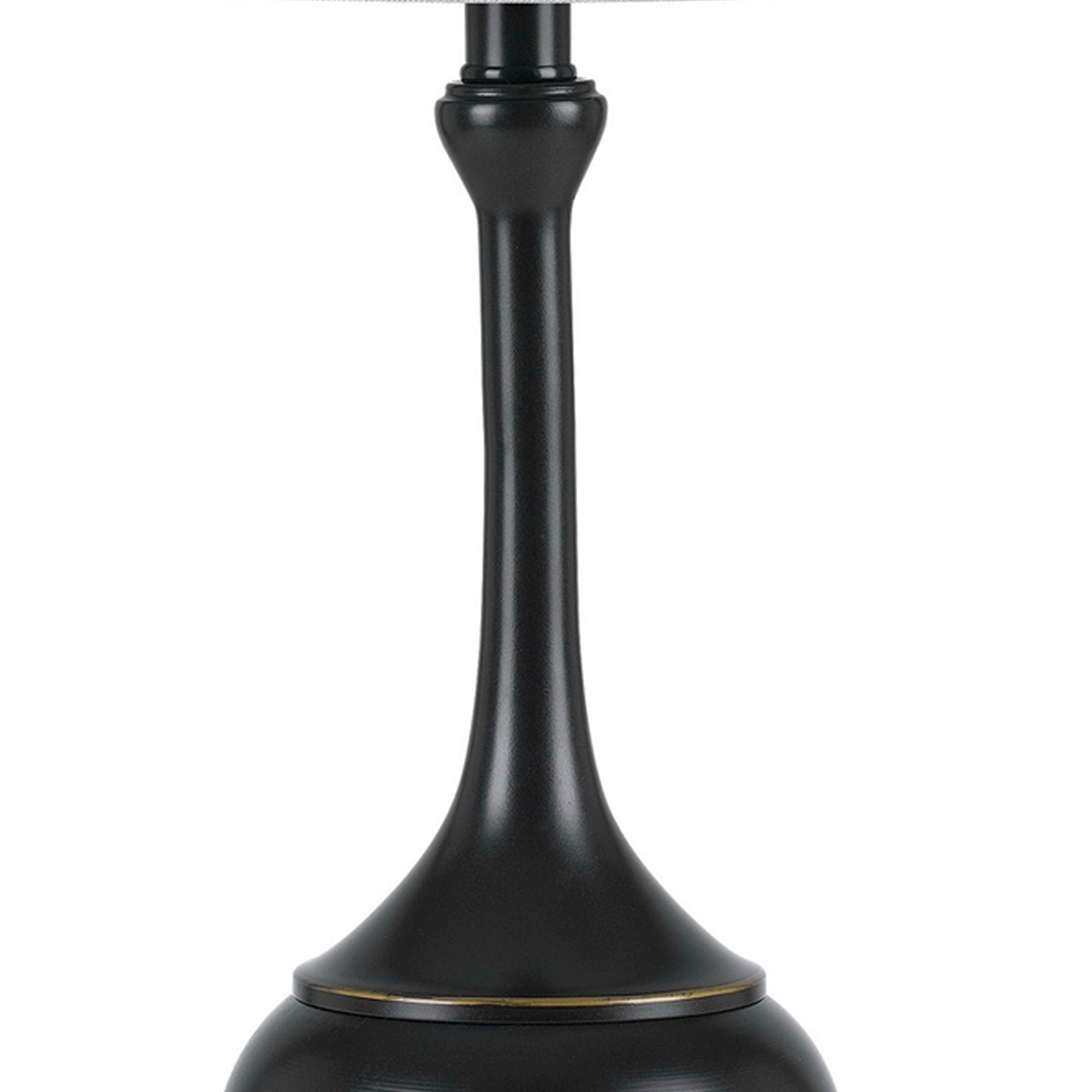 Benjara Elongated Bellied Shape Metal Accent Lamp with Drum Shade, Black