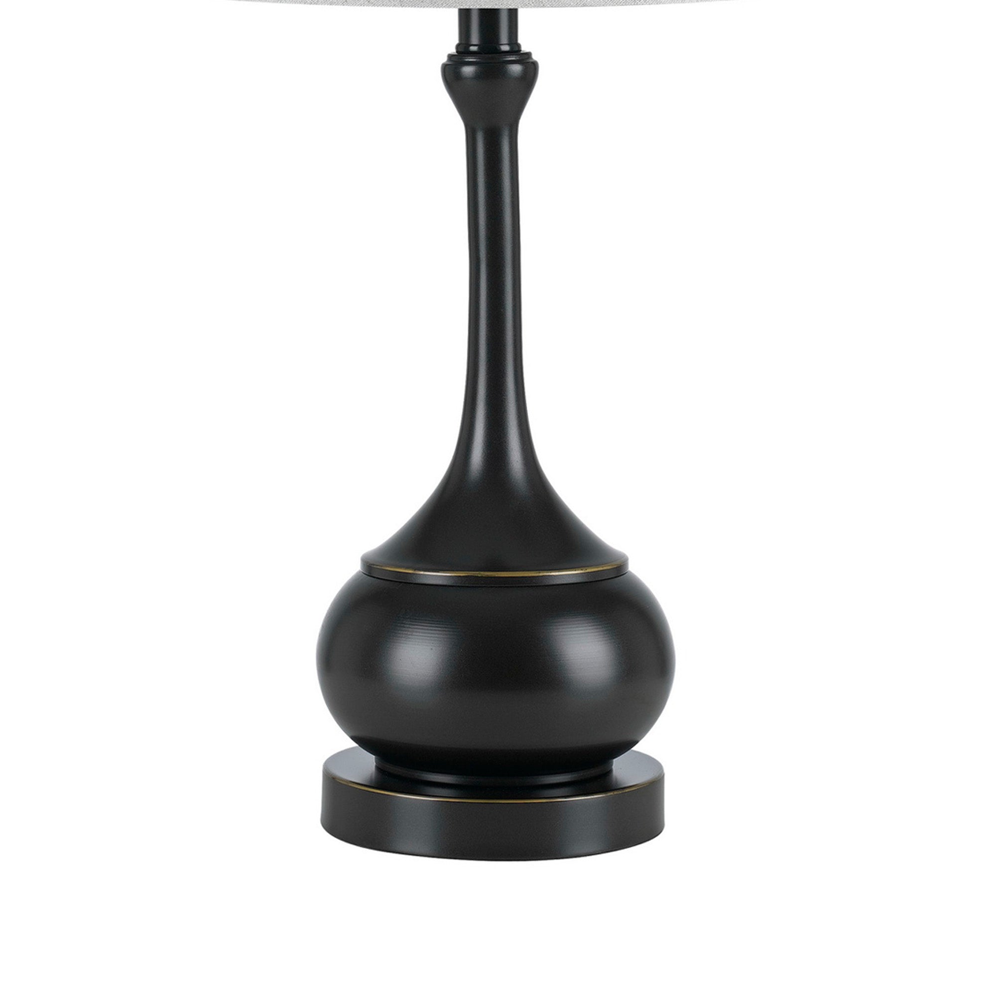 Benjara Elongated Bellied Shape Metal Accent Lamp with Drum Shade, Black