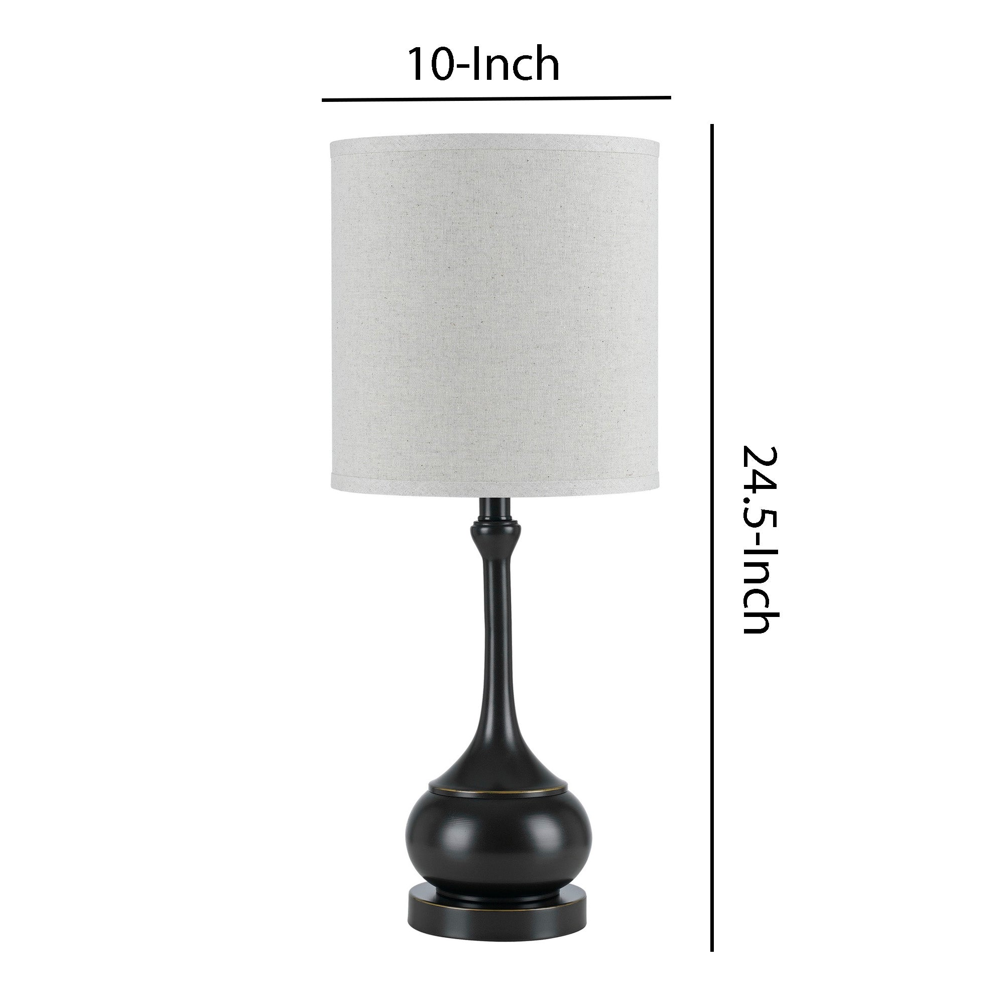 Benjara Elongated Bellied Shape Metal Accent Lamp with Drum Shade, Black