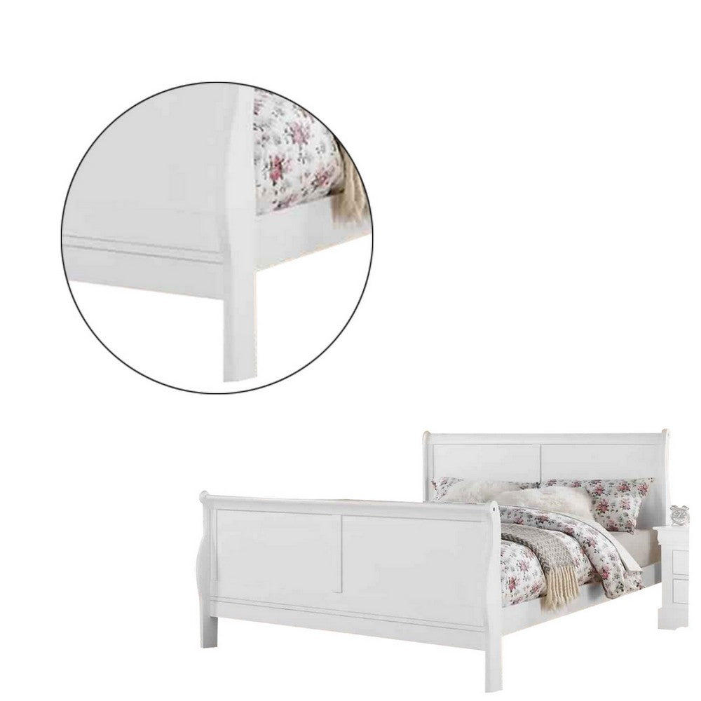 Benjara Sleigh Design Eastern King Size Bed with Sleek Legs, White