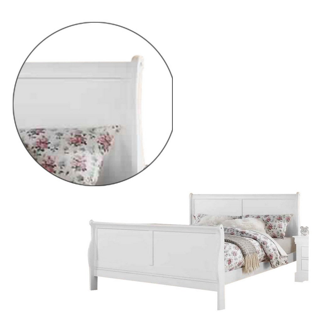 Benjara Sleigh Design Eastern King Size Bed with Sleek Legs, White