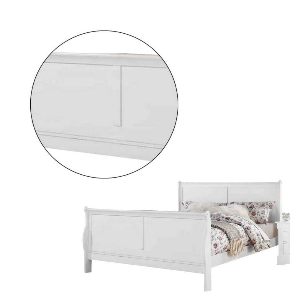 Benjara Sleigh Design Eastern King Size Bed with Sleek Legs, White