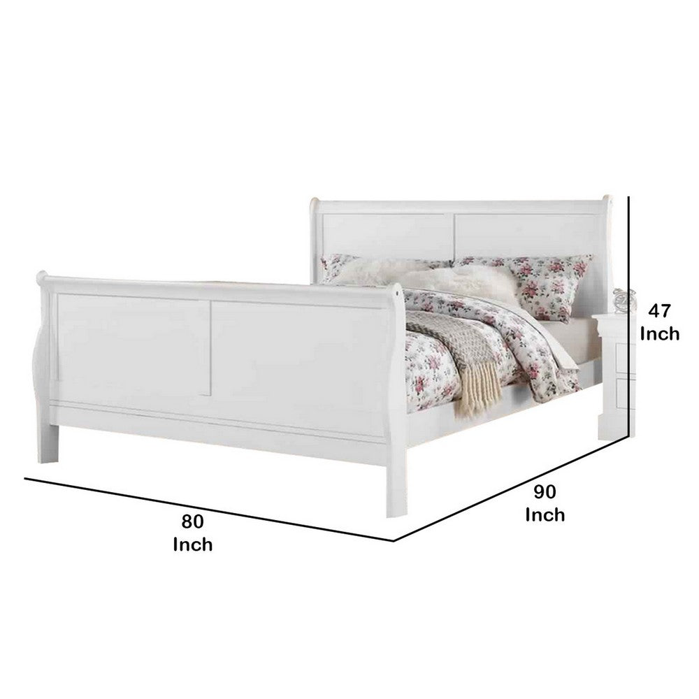 Benjara Sleigh Design Eastern King Size Bed with Sleek Legs, White
