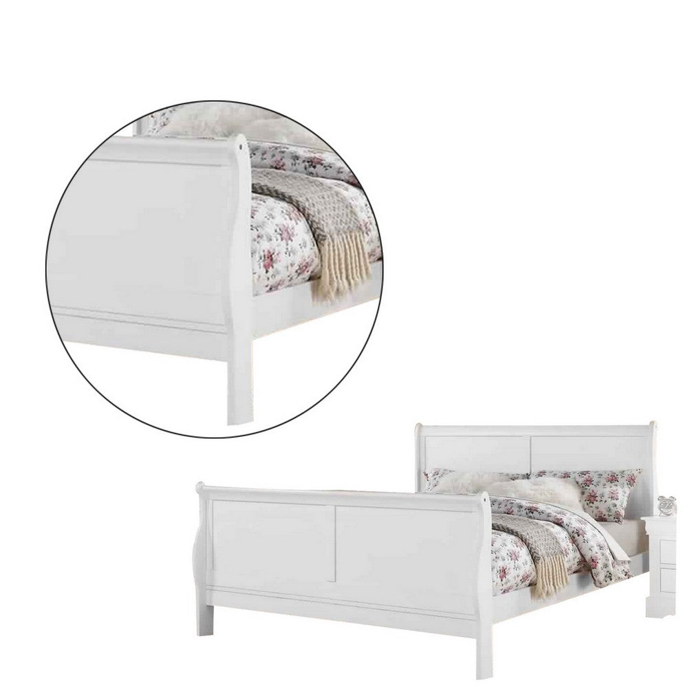 Benjara Sleigh Design Full Size Bed with Sleek Legs, White