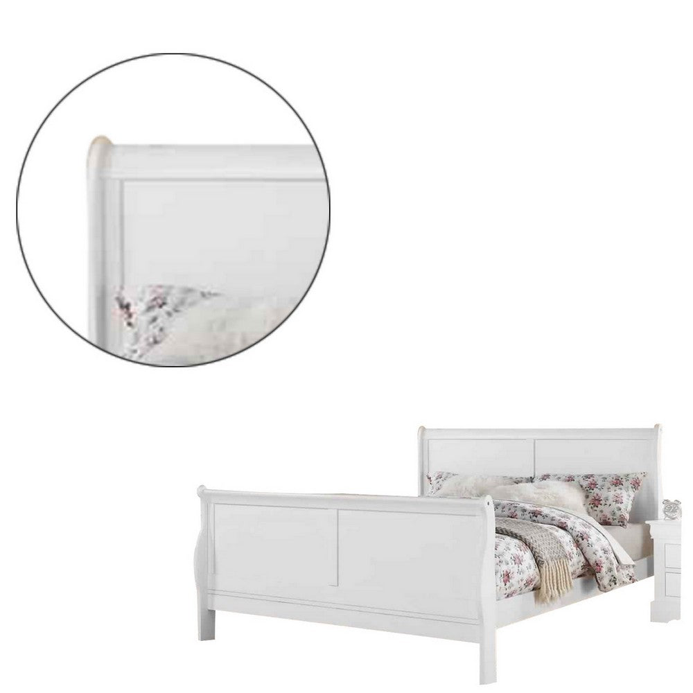 Benjara Sleigh Design Full Size Bed with Sleek Legs, White