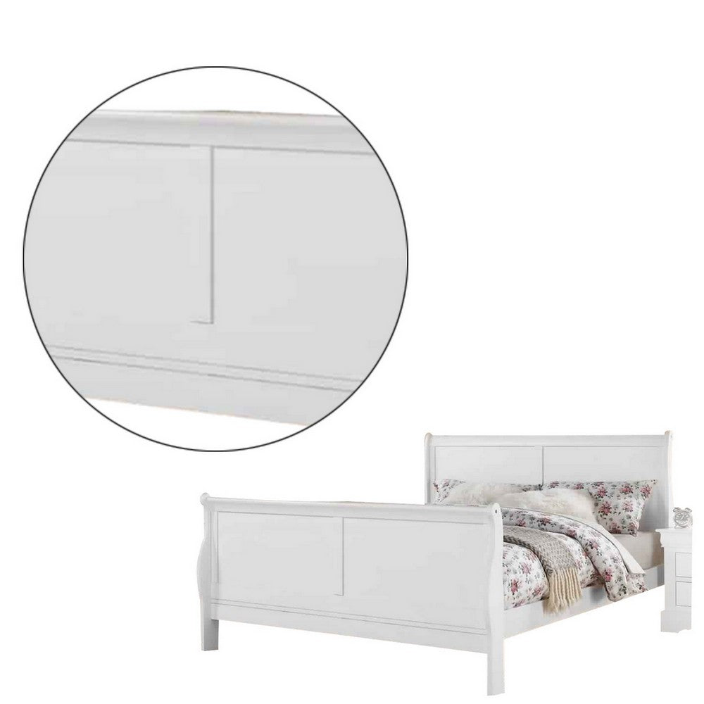 Benjara Sleigh Design Full Size Bed with Sleek Legs, White