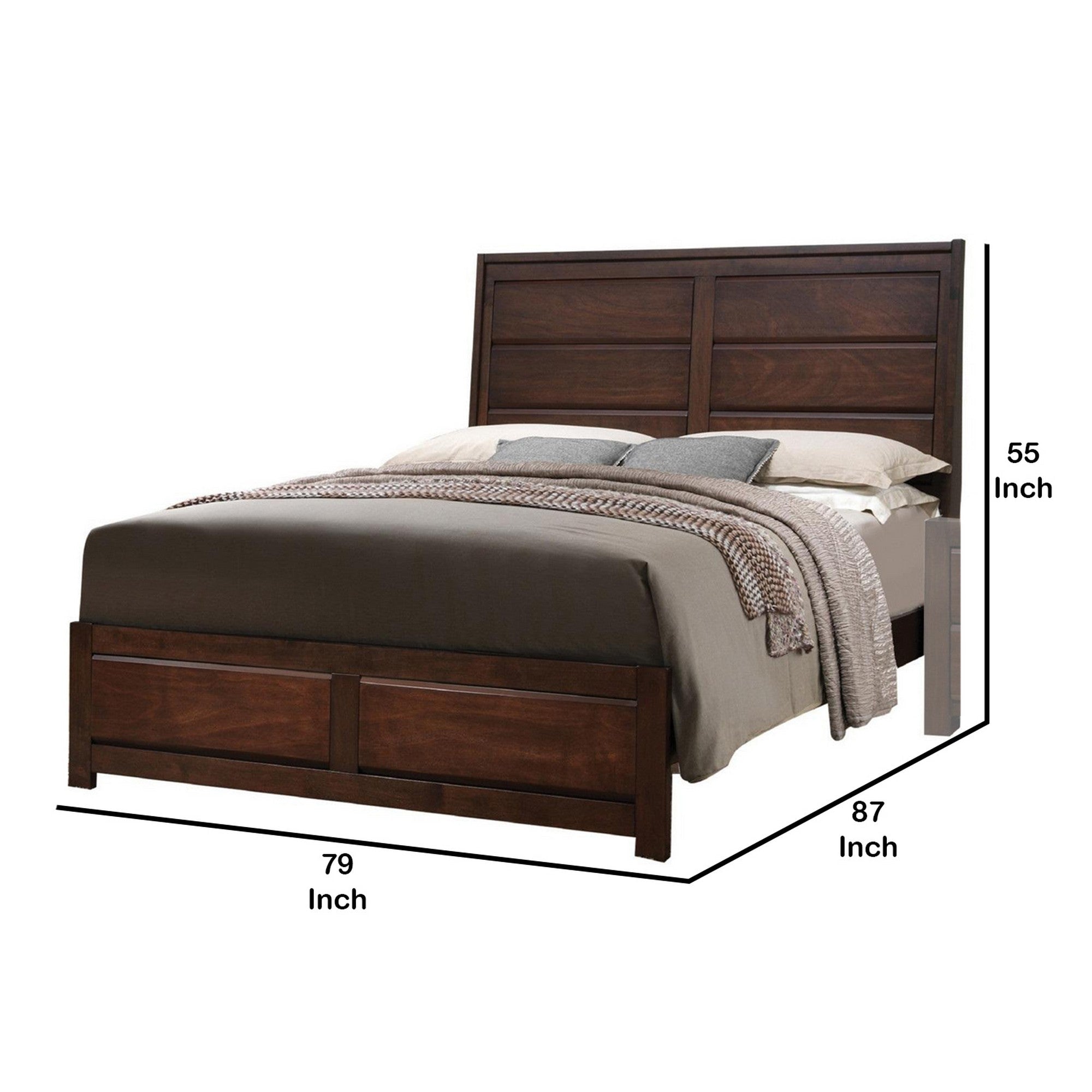 Benjara Raised Panel Design Wooden Eastern King Bed with Sleek Legs, Walnut Brown