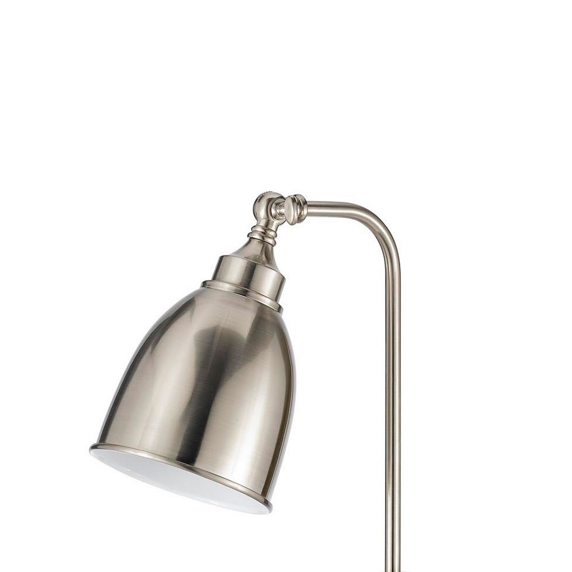 Benjara Metal Round 25" Table Lamp with Adjustable Pole, Silver