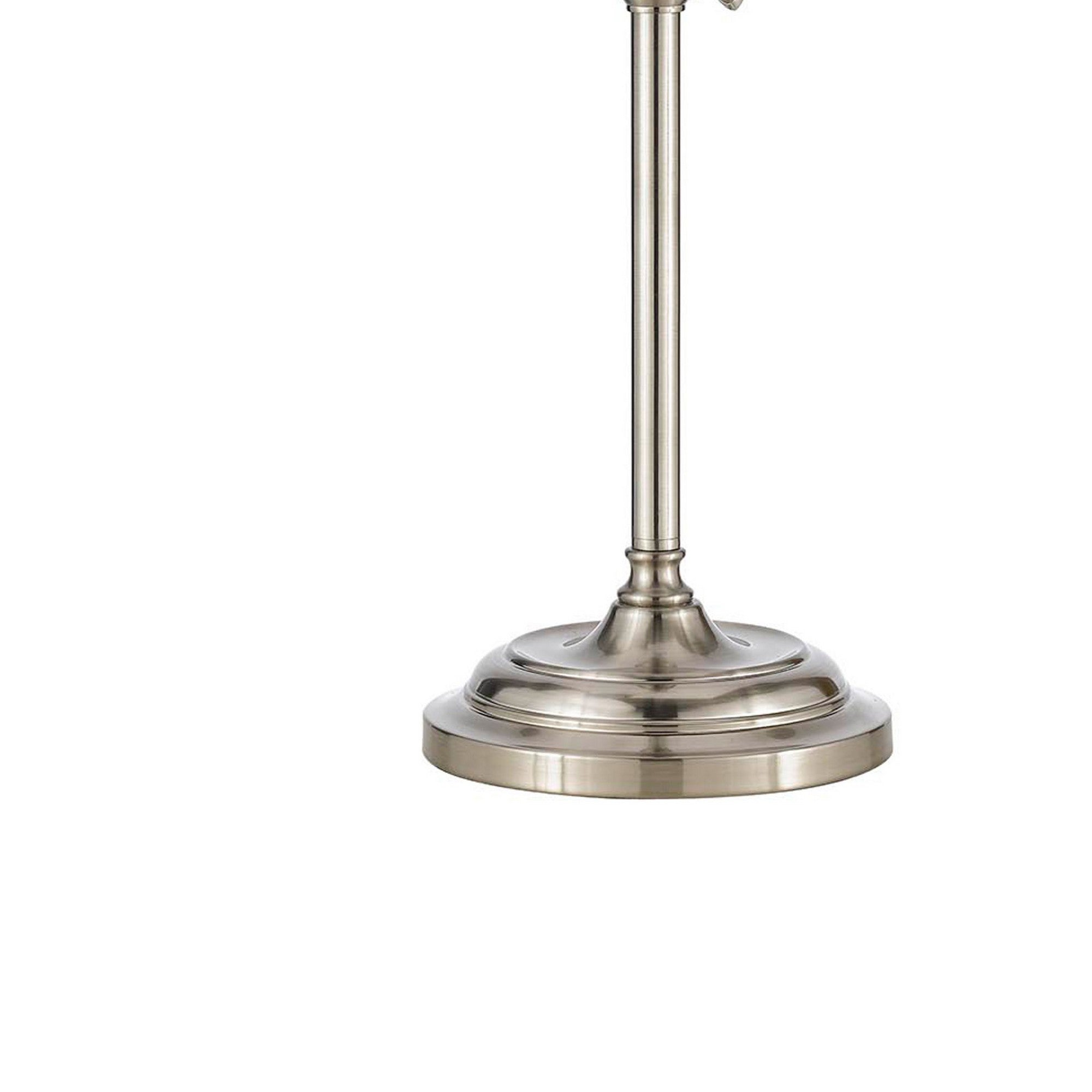 Benjara Metal Round 25" Table Lamp with Adjustable Pole, Silver