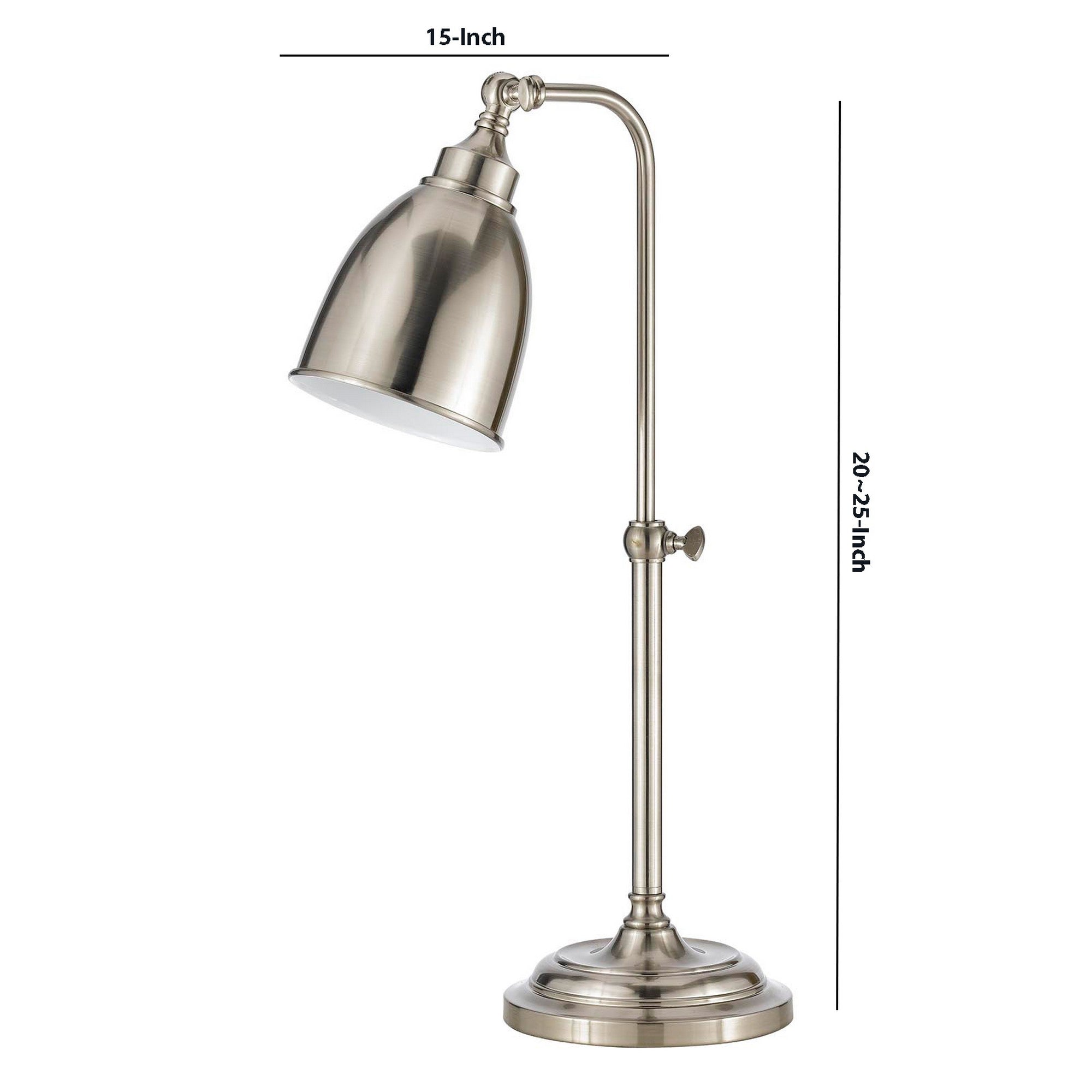 Benjara Metal Round 25" Table Lamp with Adjustable Pole, Silver