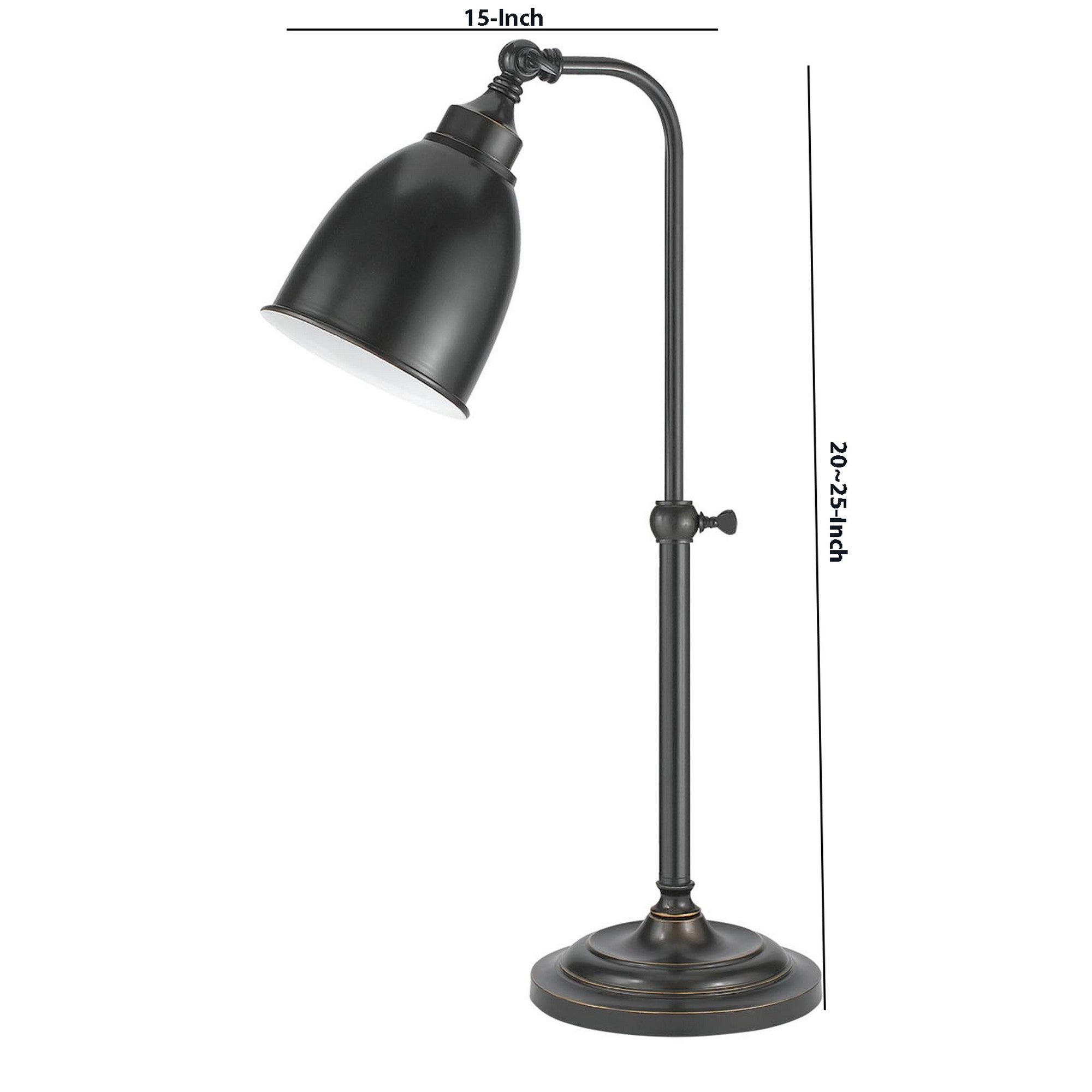 Benjara Metal Round 25" Table Lamp with Adjustable Pole, Dark Bronze