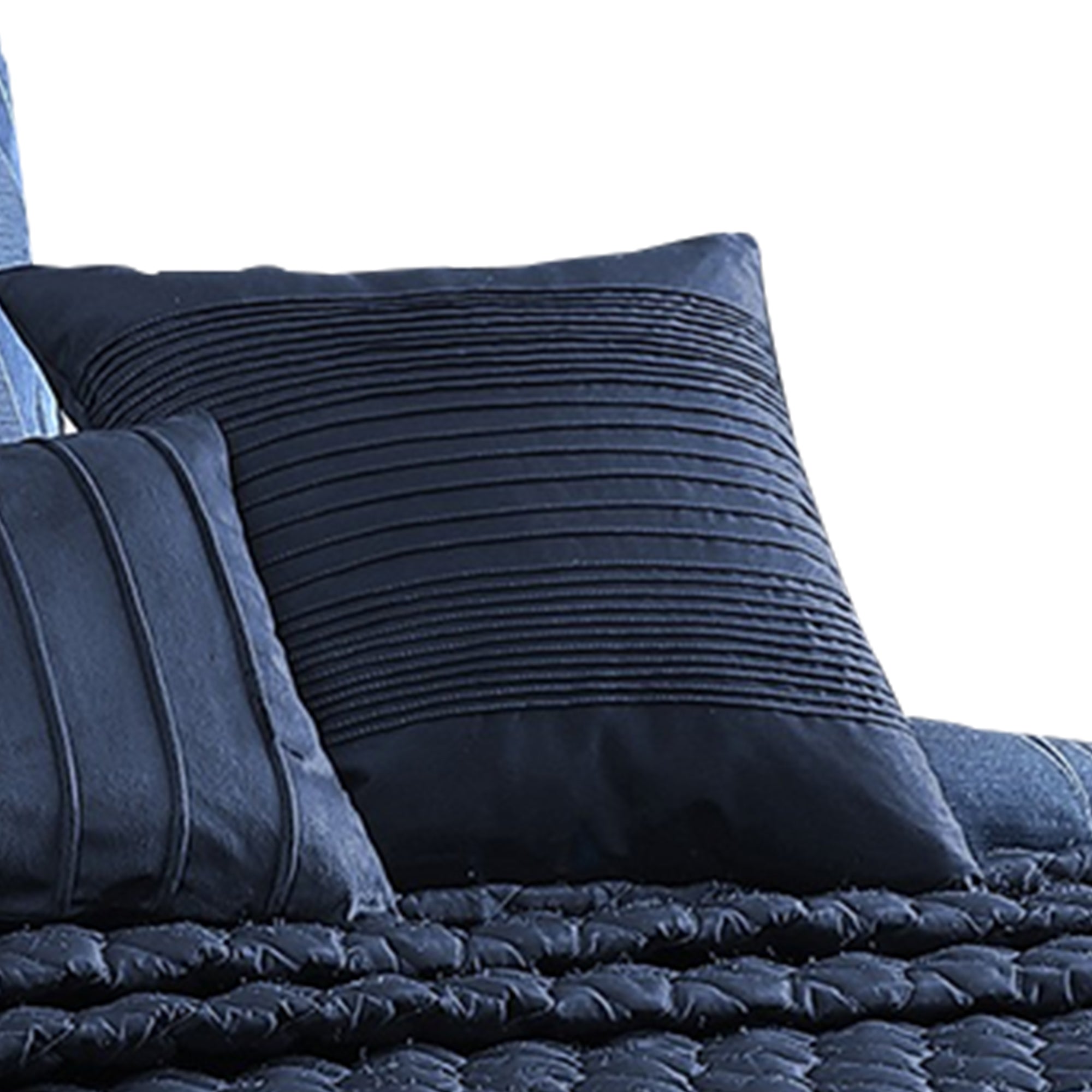 Benjara 10 Piece King Polyester Comforter Set with Geometric Oblong Print, Dark Blue