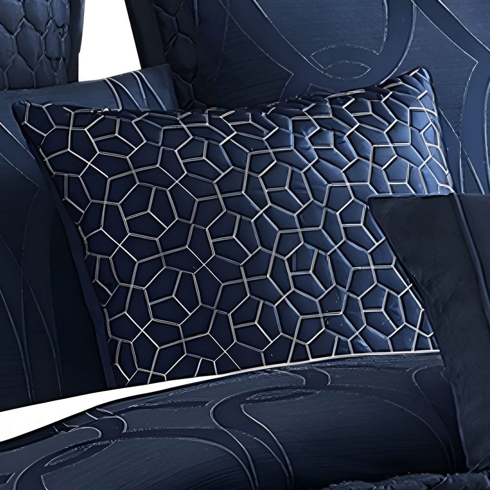Benjara 10 Piece King Polyester Comforter Set with Geometric Oblong Print, Dark Blue