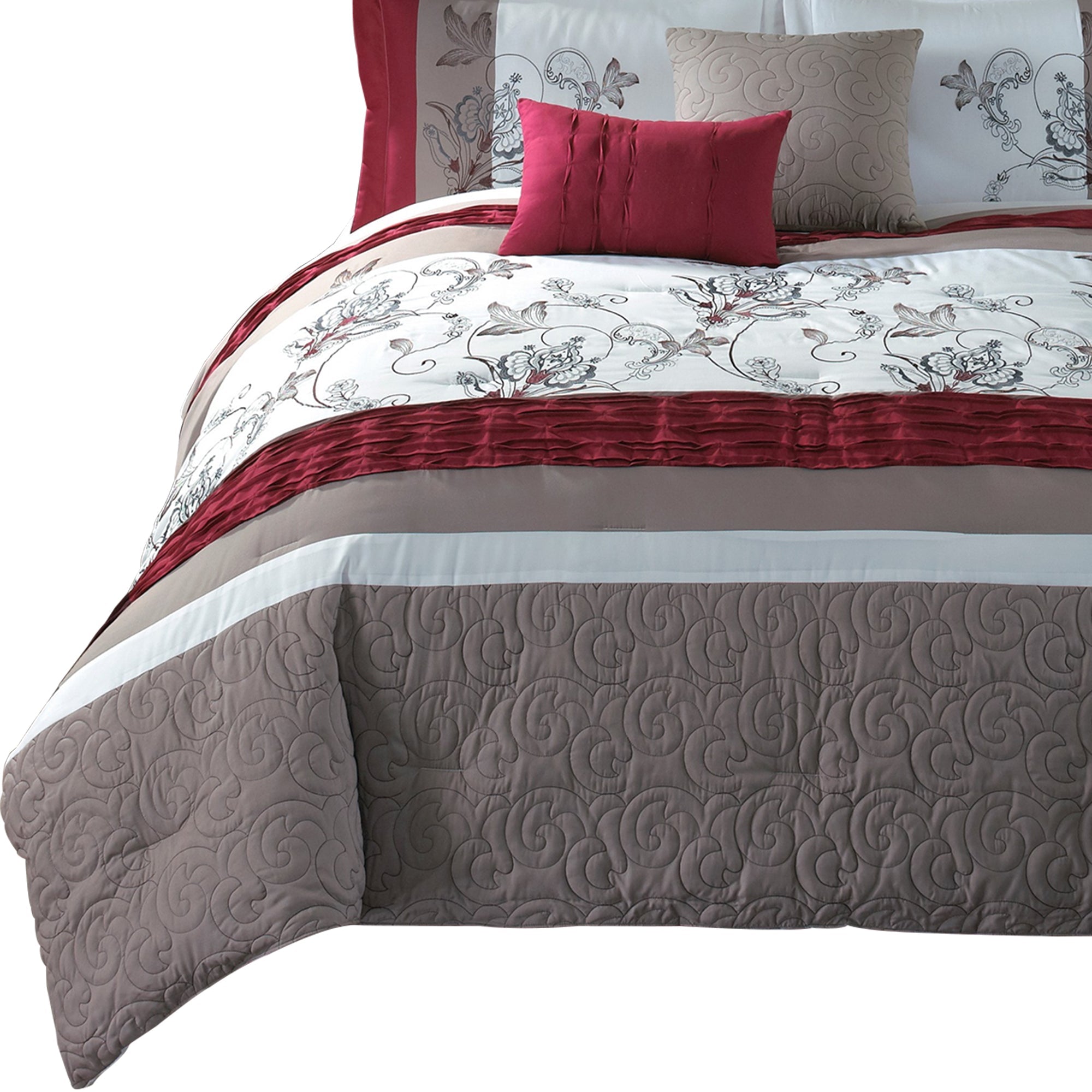 Benjara 8 Piece King Polyester Comforter Set with Floral Print, Multicolor
