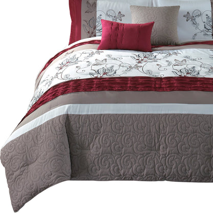 Benjara 8 Piece Queen Polyester Comforter Set with Floral Print, Multicolor