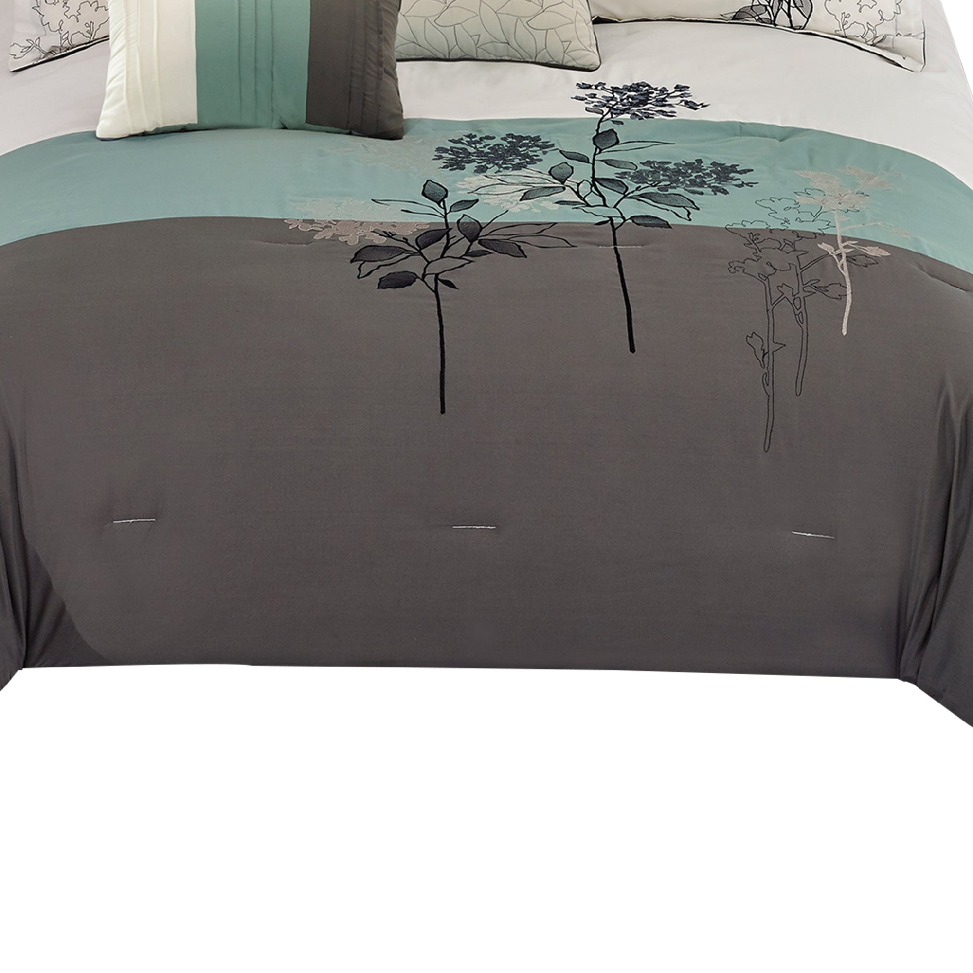 Benjara 8 Piece Queen Polyester Comforter Set with Floral Embroidery, Multicolor