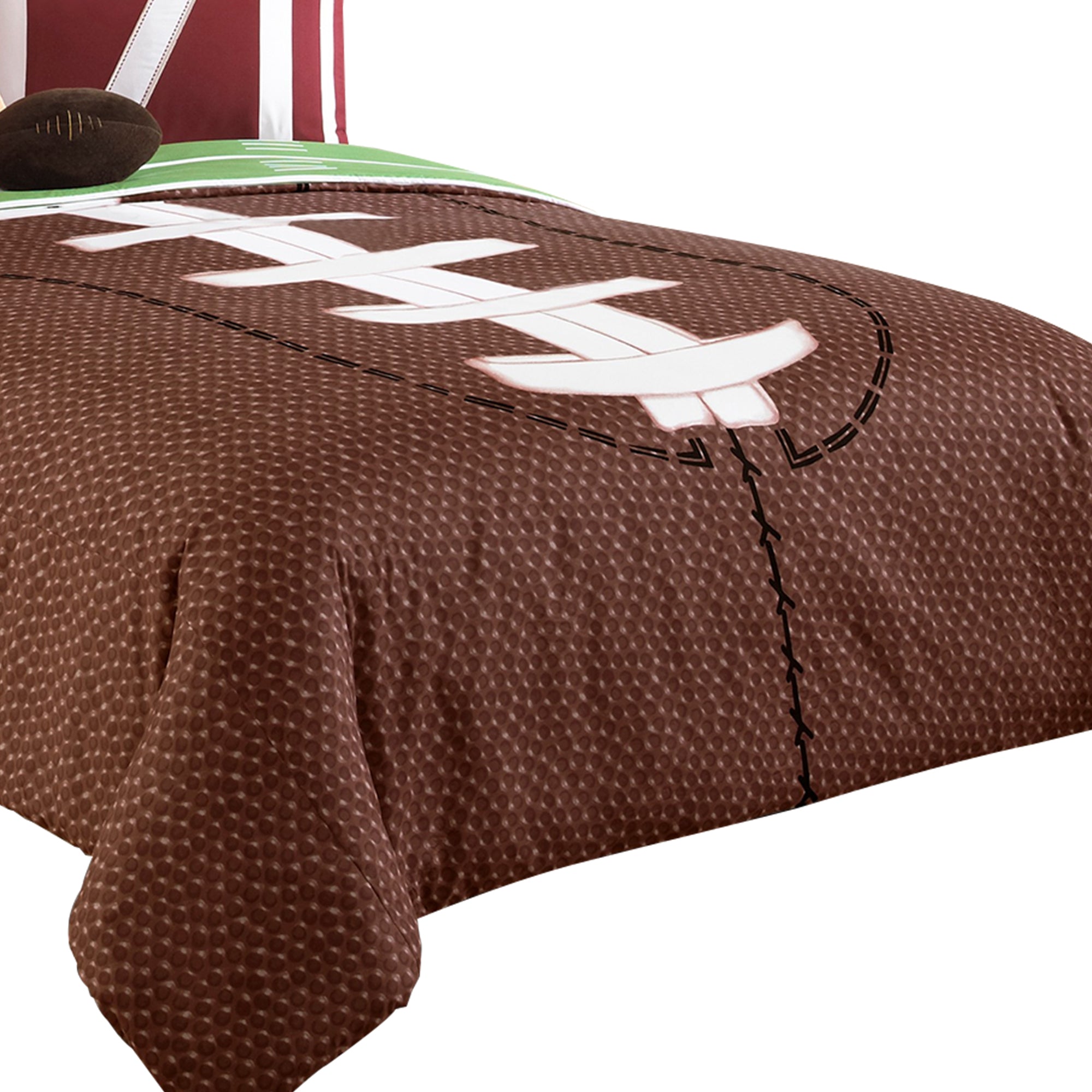 Benjara 5 Piece Twin Comforter Set with Football Field Print, Brown And Green