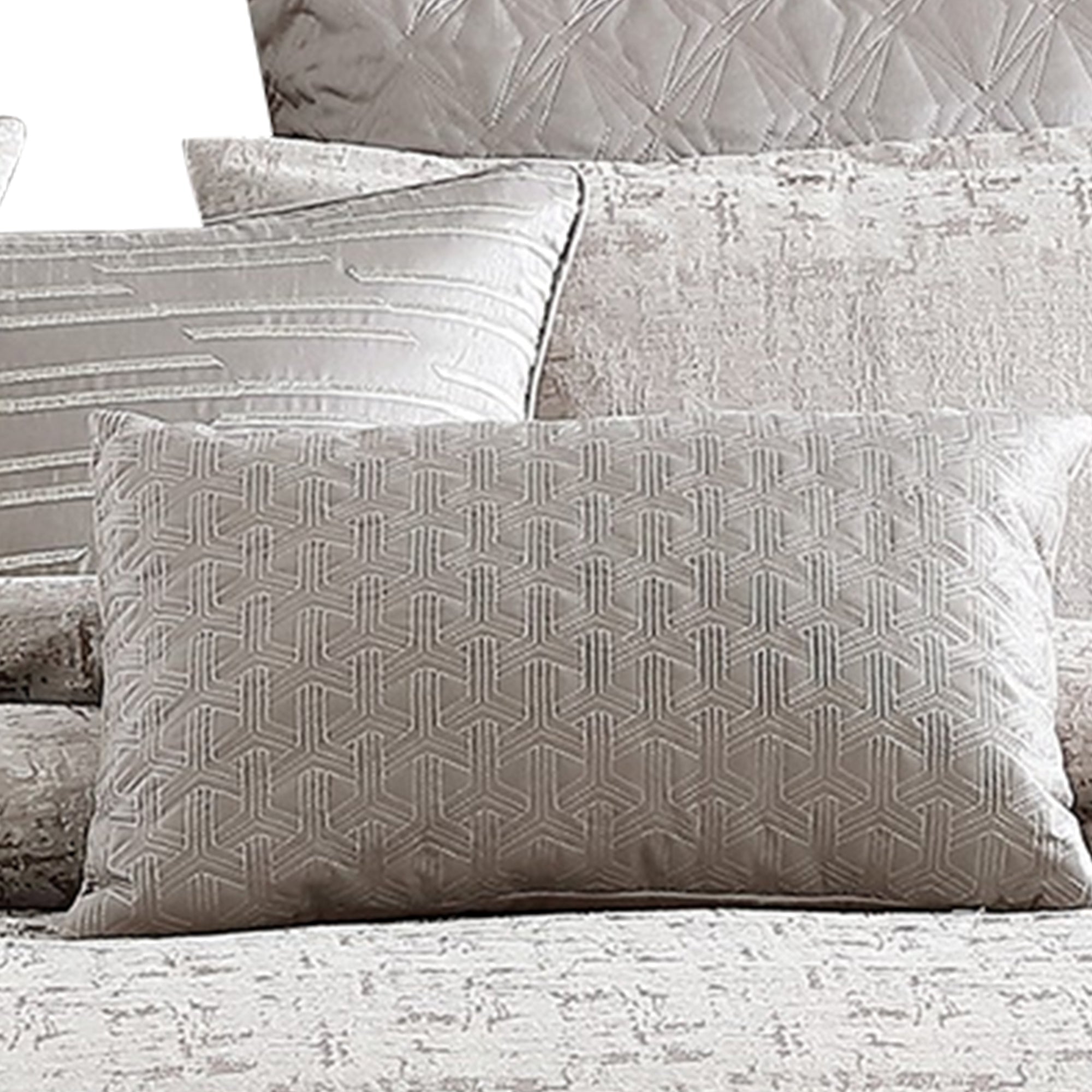 Benjara 10 Piece King Polyester Comforter Set with Jacquard Print, Gray