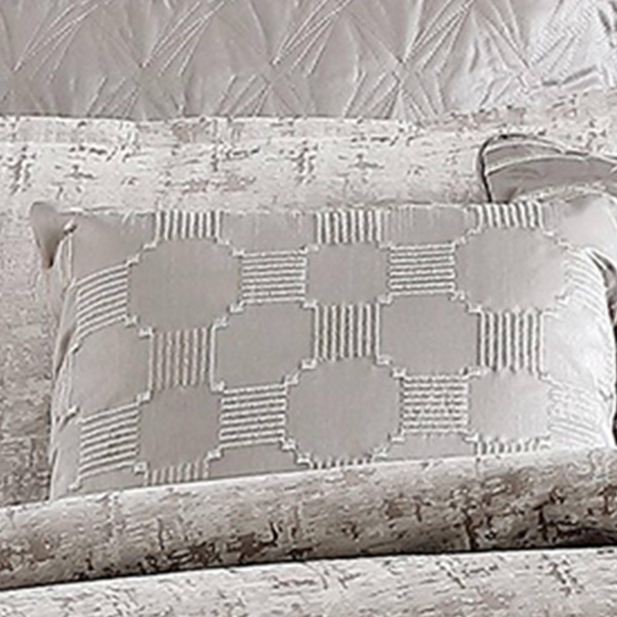 Benjara 10 Piece King Polyester Comforter Set with Jacquard Print, Gray