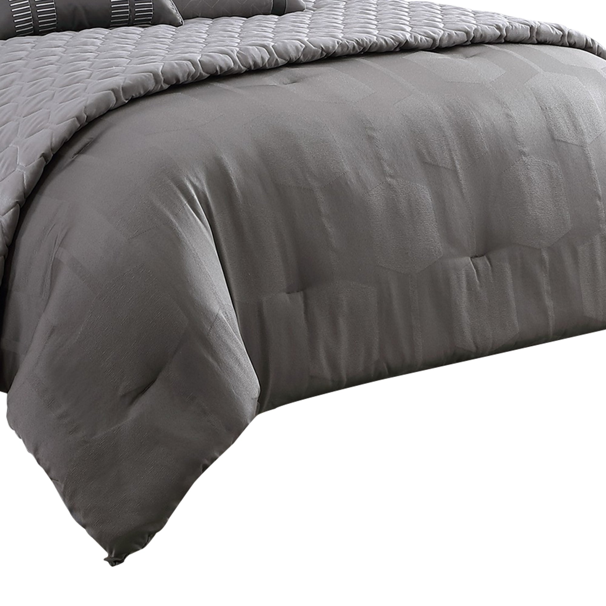Benjara 10 Piece Queen Polyester Comforter Set with Geometric Print, Gray