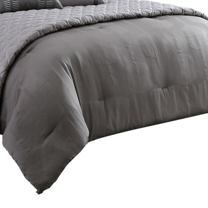 Benjara 10 Piece Queen Polyester Comforter Set with Geometric Print, Gray