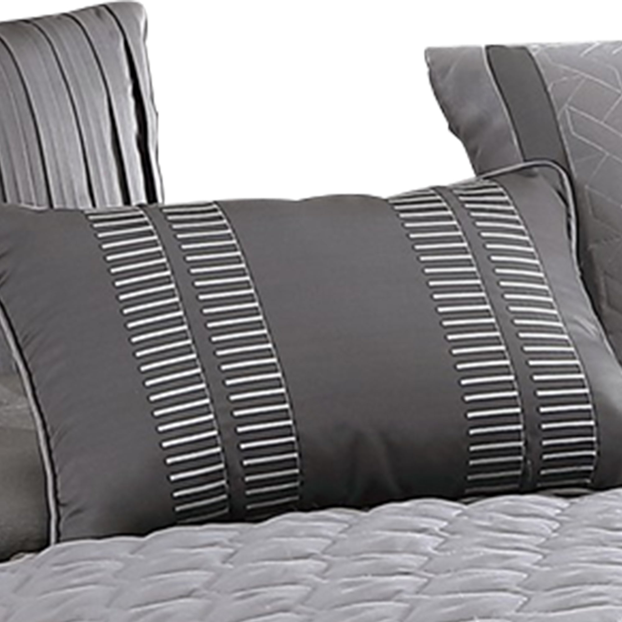 Benjara 10 Piece Queen Polyester Comforter Set with Geometric Print, Gray