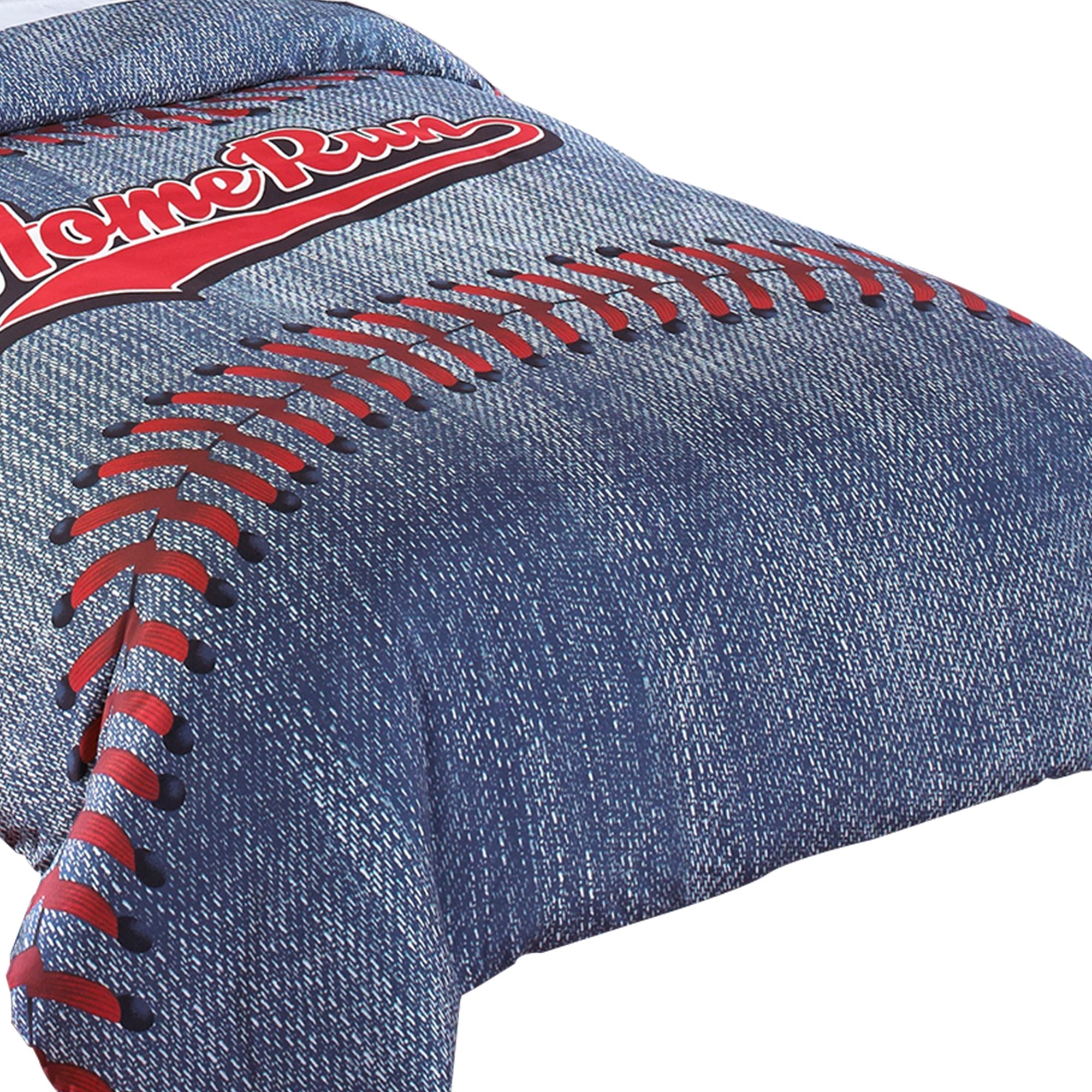 Benjara 6 Piece Polyester Full Comforter Set with Baseball Inspired Print, Blue