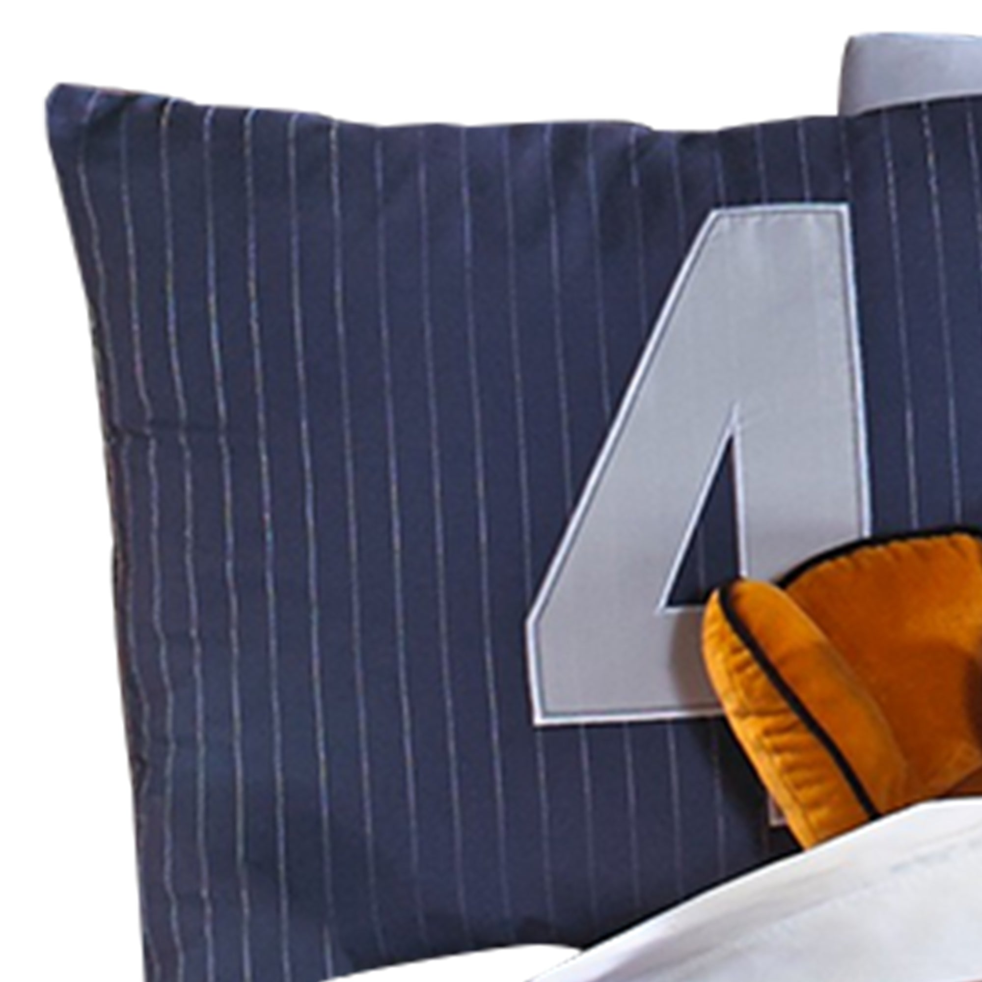 Benjara 6 Piece Polyester Full Comforter Set with Baseball Inspired Print, Blue