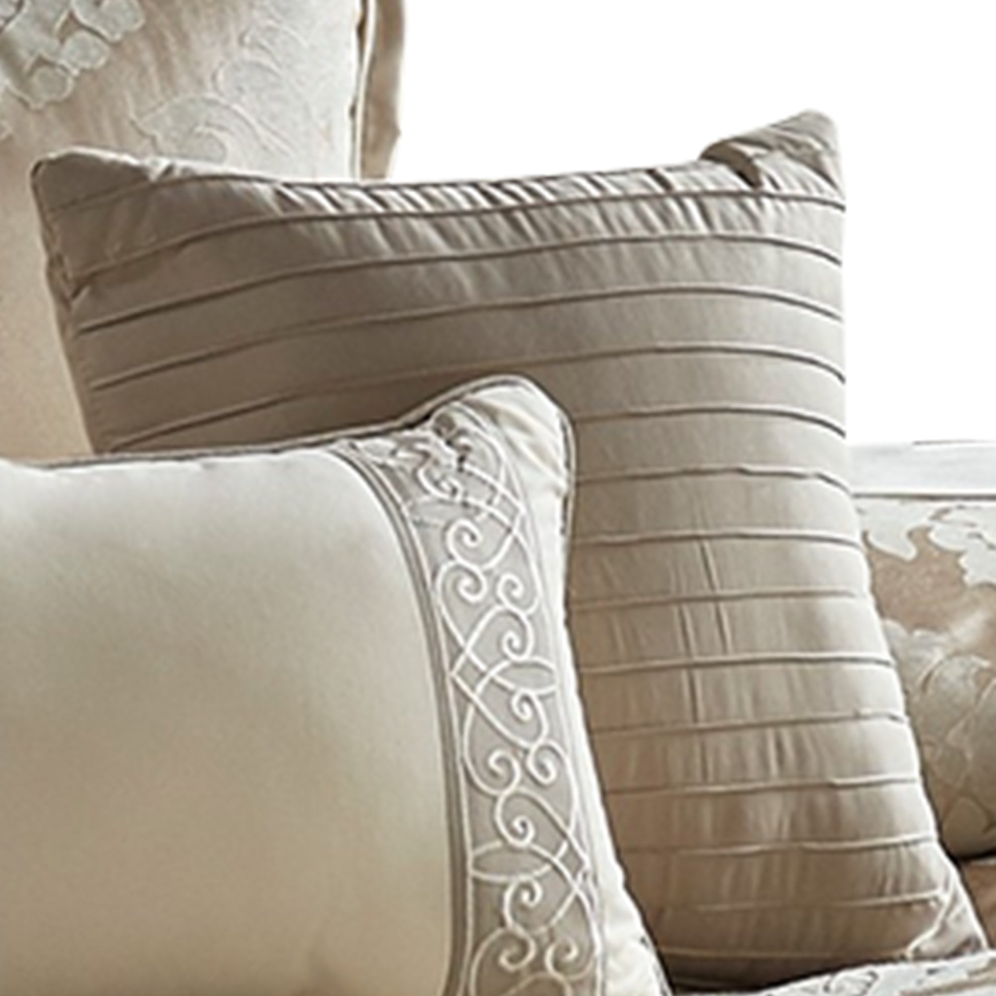 Benjara 10 Piece King Polyester Comforter Set with Damask Print, Cream And Gold