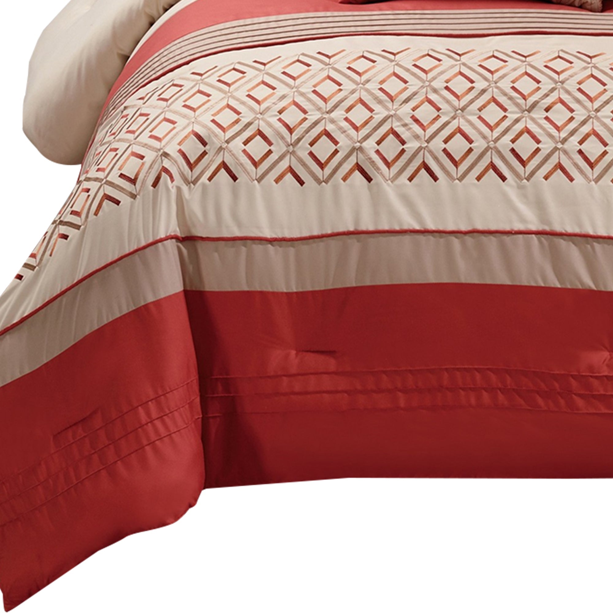 Benjara 8 Piece King Polyester Comforter Set with Geometric Embroidery, Orange