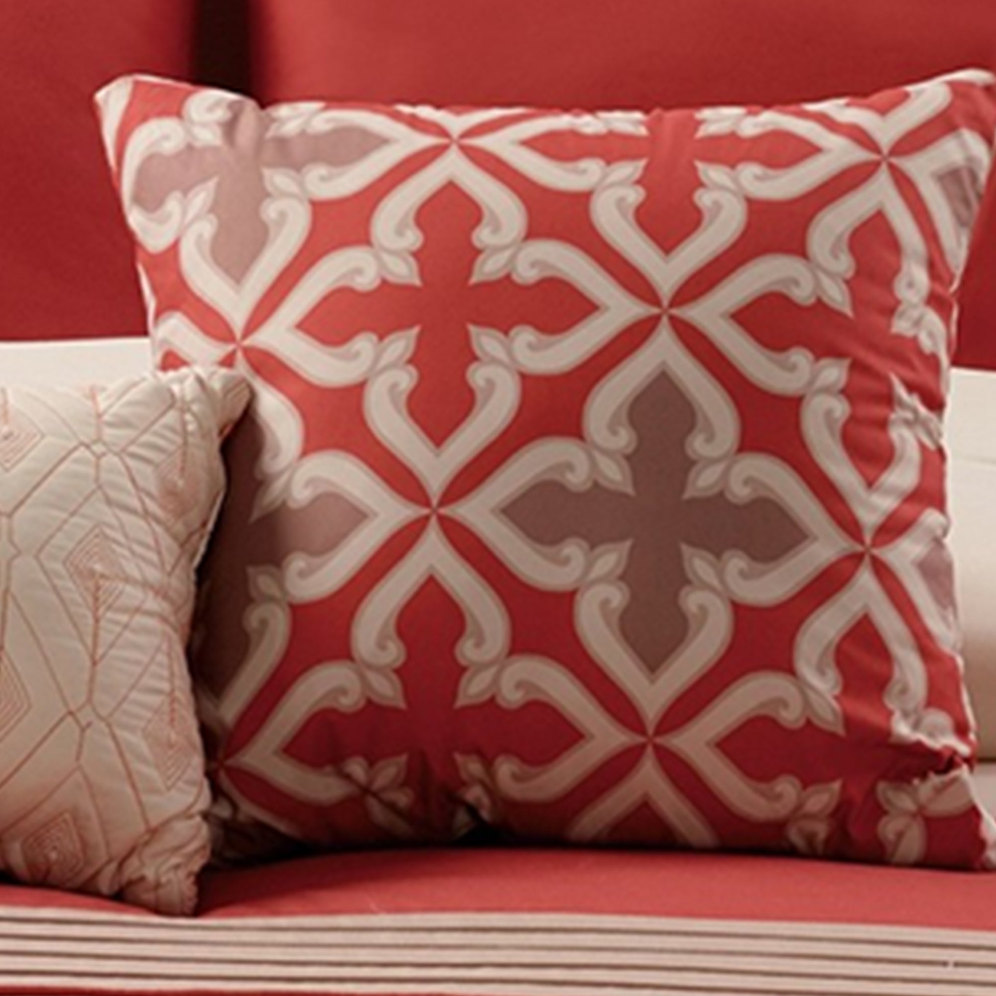 Benjara 8 Piece King Polyester Comforter Set with Geometric Embroidery, Orange