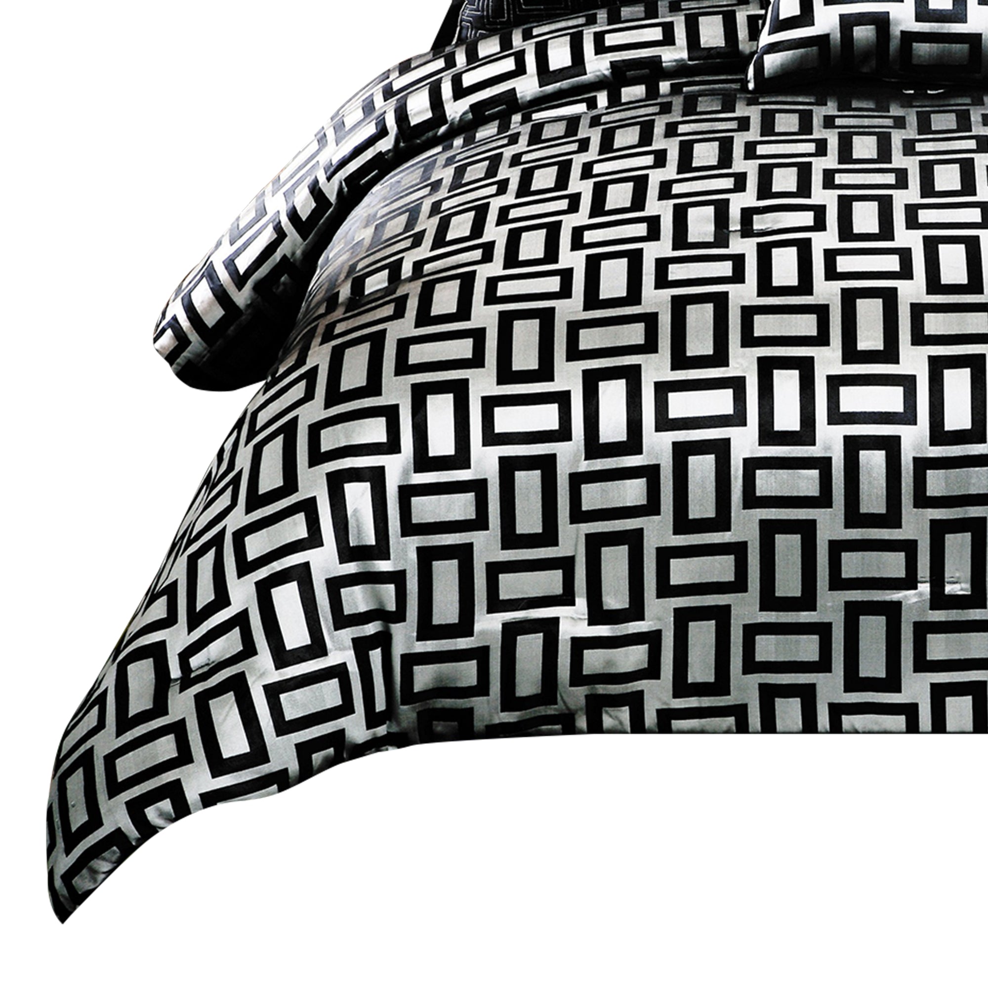 Benjara 6 Piece Polyester King Comforter Set with Geometric Print, Gray And Black