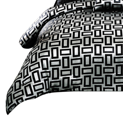 Benjara 6 Piece Polyester Queen Comforter Set with Geometric Print, Gray And Black