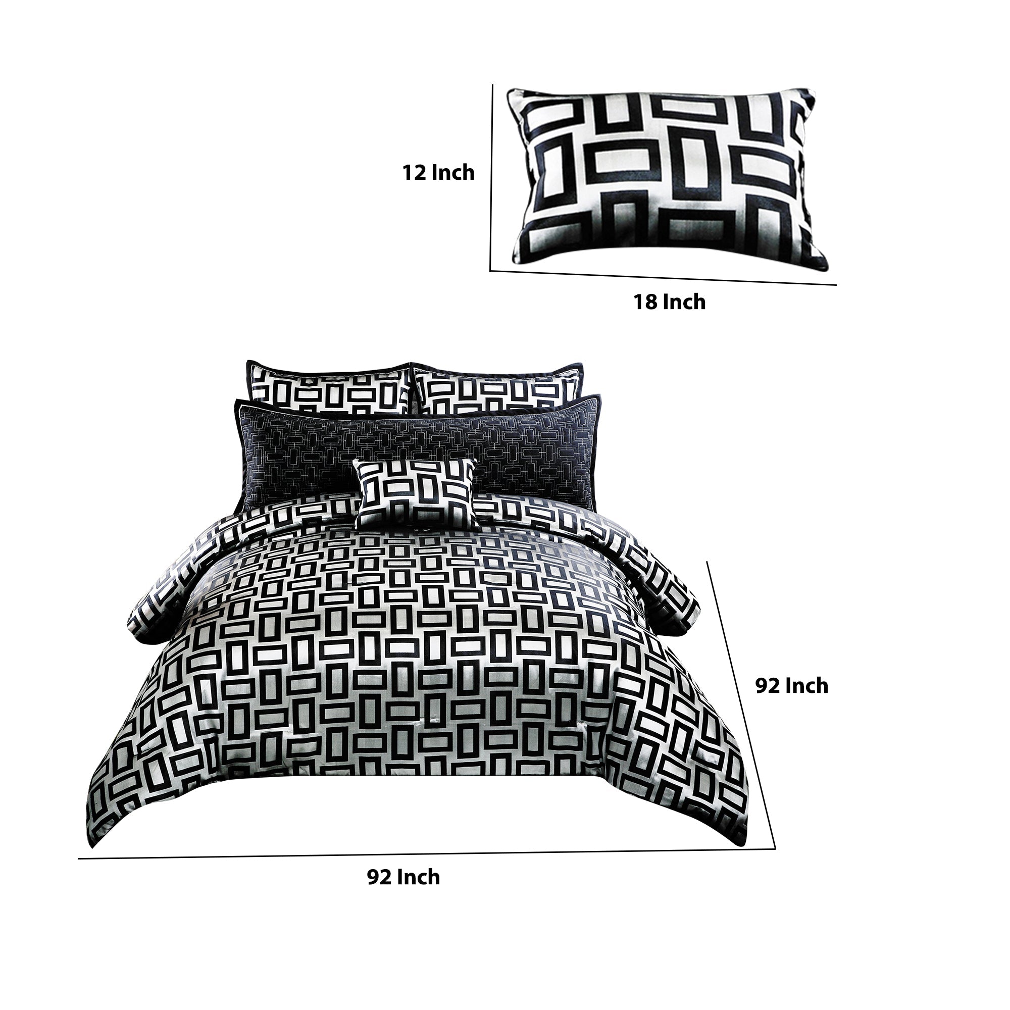 Benjara 6 Piece Polyester Queen Comforter Set with Geometric Print, Gray And Black