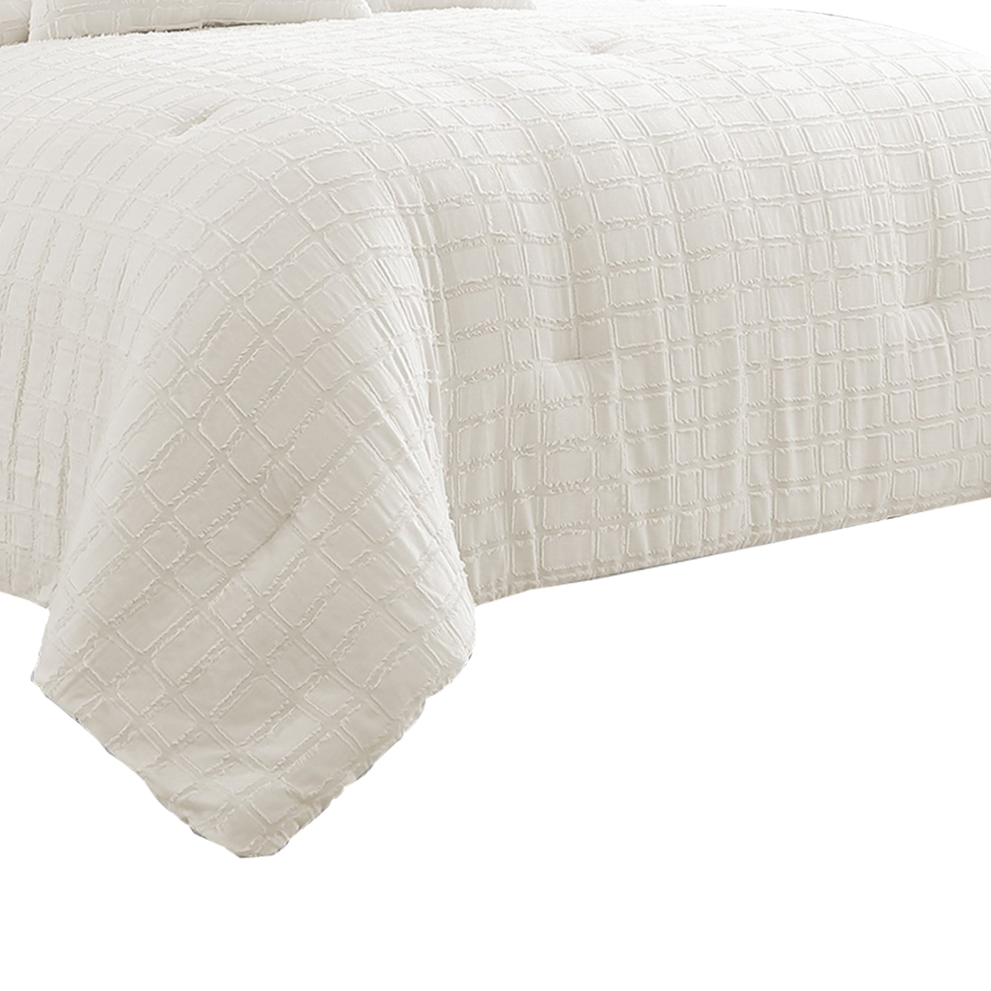 Benjara 6 Piece Cotton King Comforter Set with Fringe Details, White