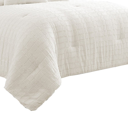 Benjara 6 Piece Cotton King Comforter Set with Fringe Details, White