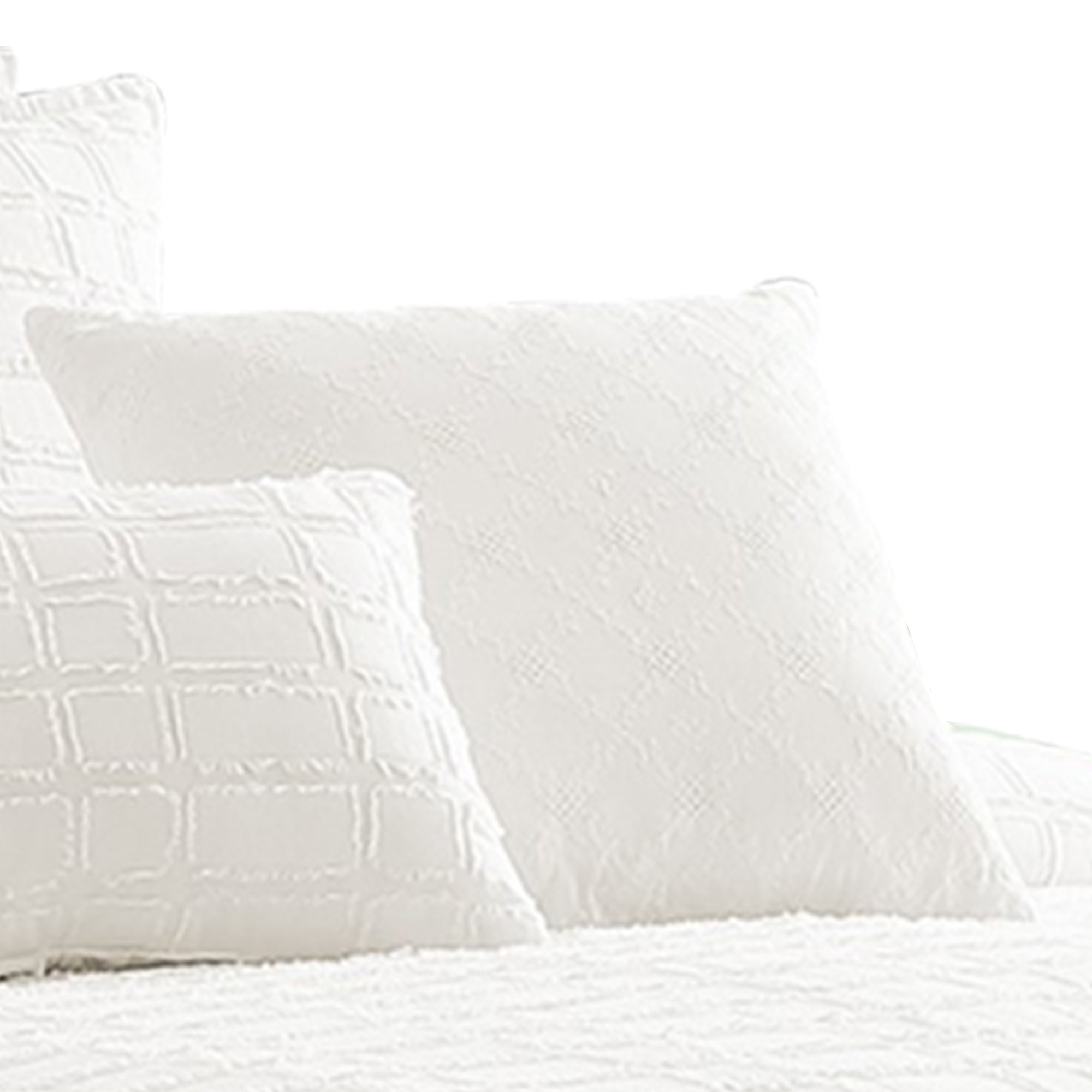Benjara 7 Piece Cotton Queen Comforter Set with Fringe Details, White