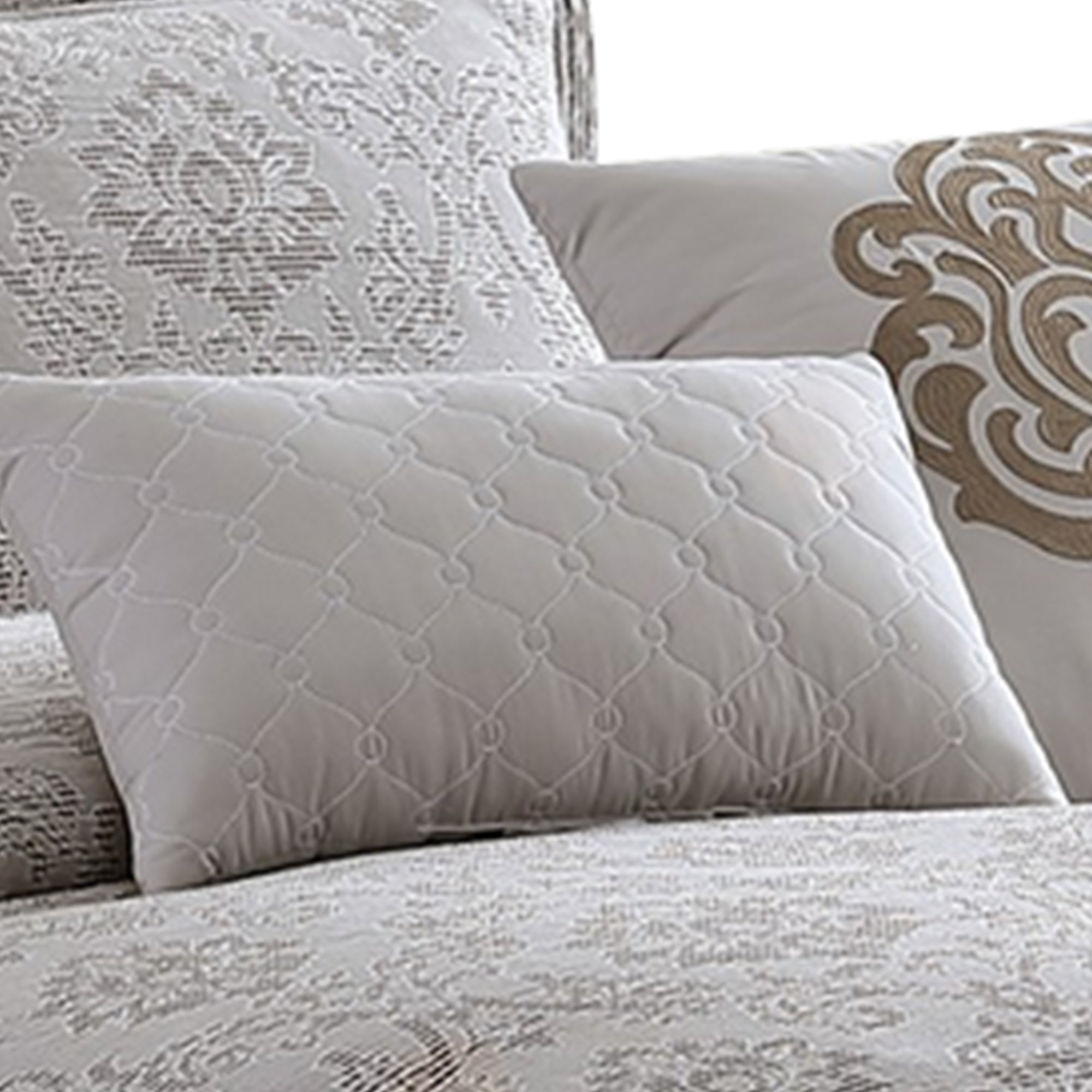 Benjara 10 Piece King Cotton Comforter Set with Textured Floral Print, Gray