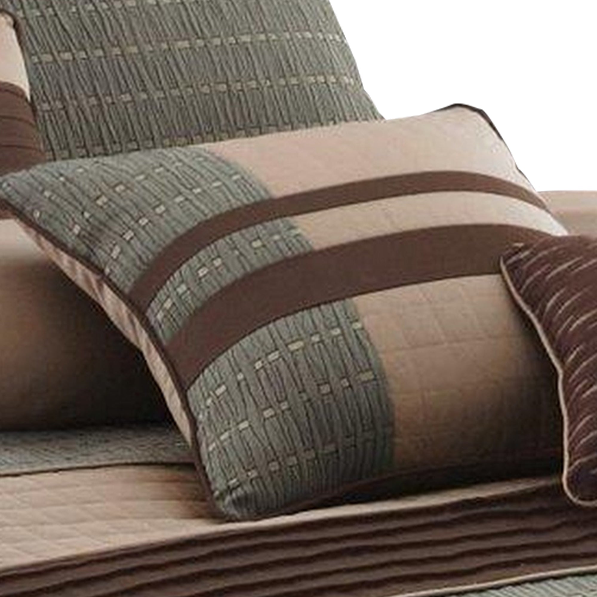 Benjara 7 Piece Queen Comforter Set with Pleats And Texture, Gray And Brown
