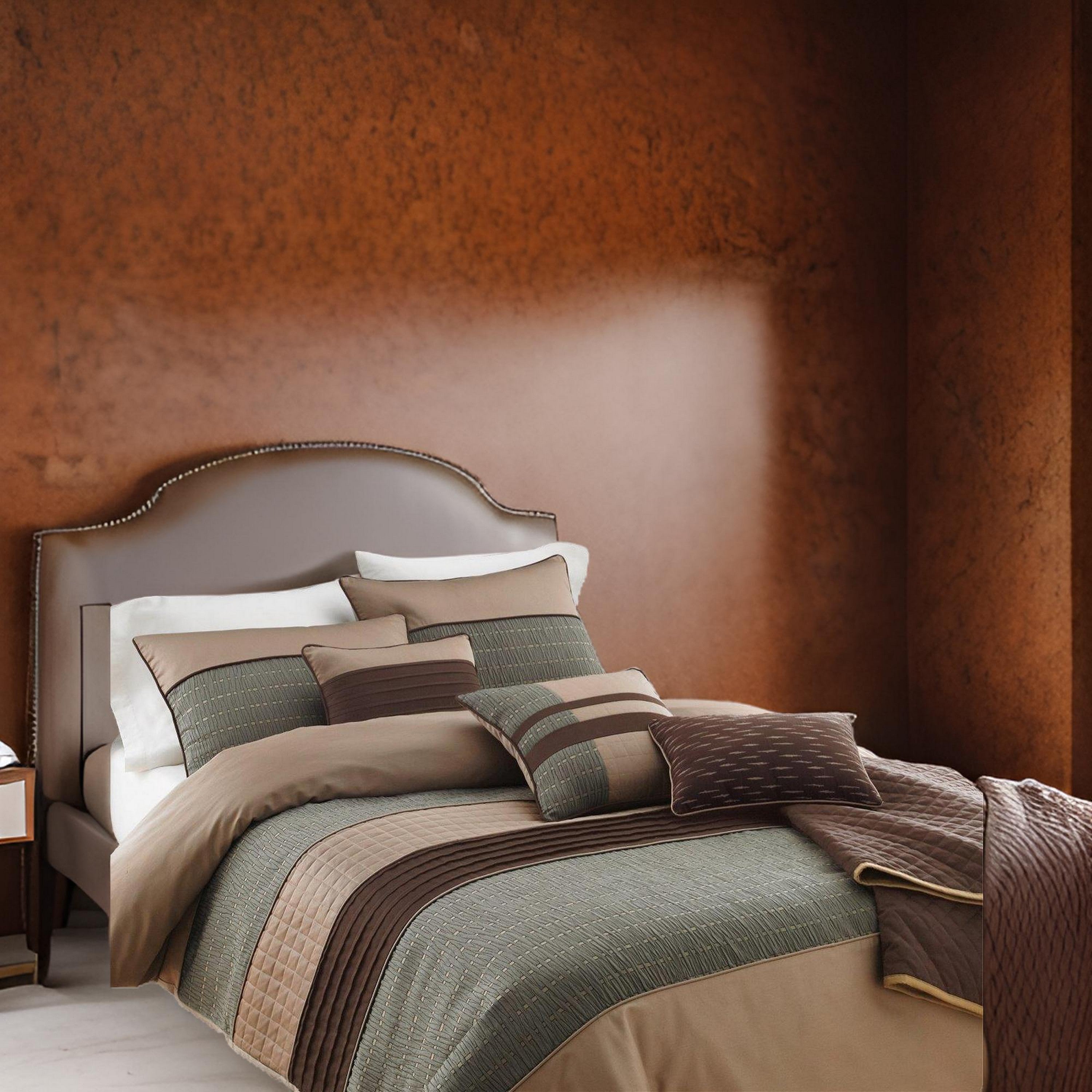 Benjara 7 Piece Queen Comforter Set with Pleats And Texture, Gray And Brown