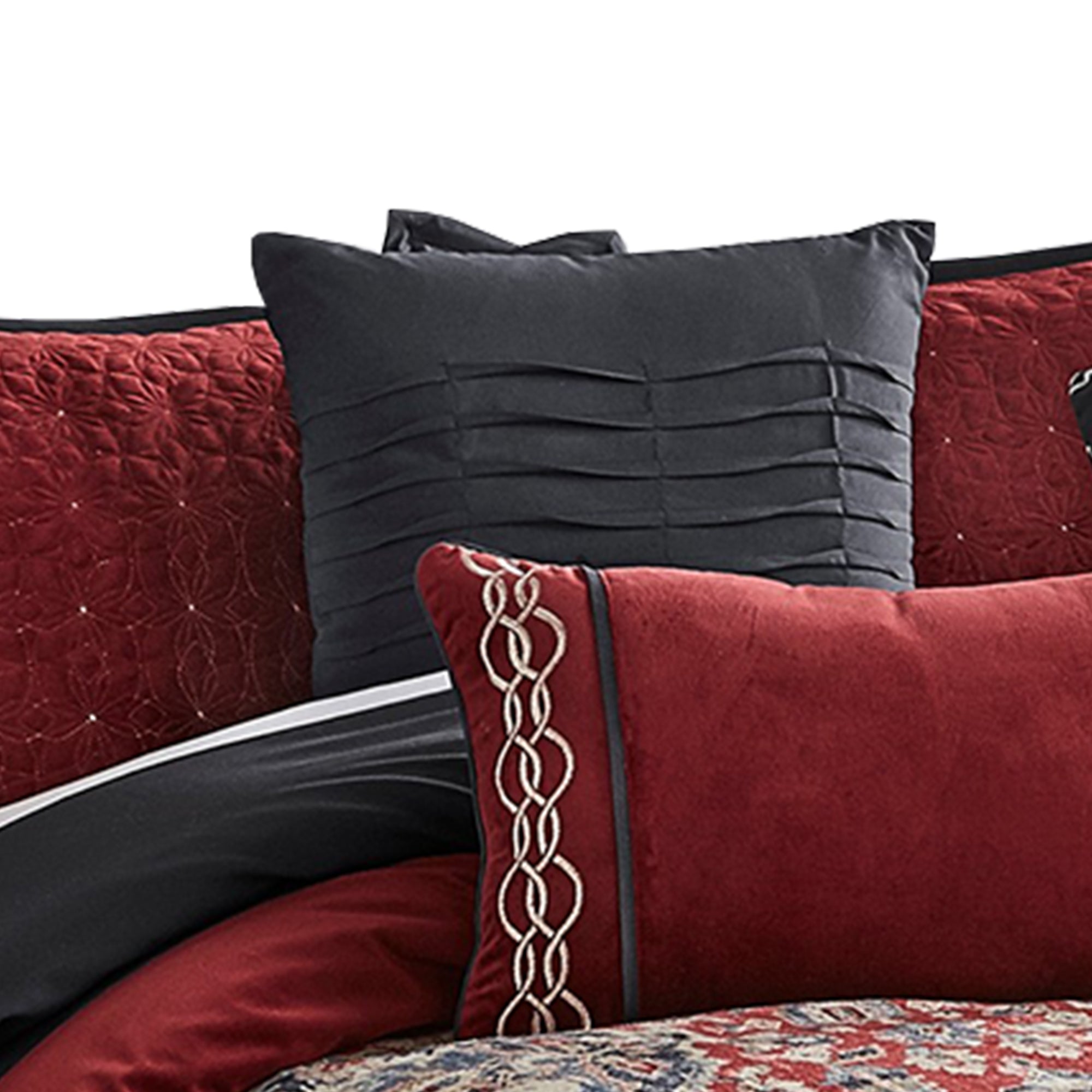 Benjara 10 Piece King Size Comforter Set with Medallion Print, Red And Blue