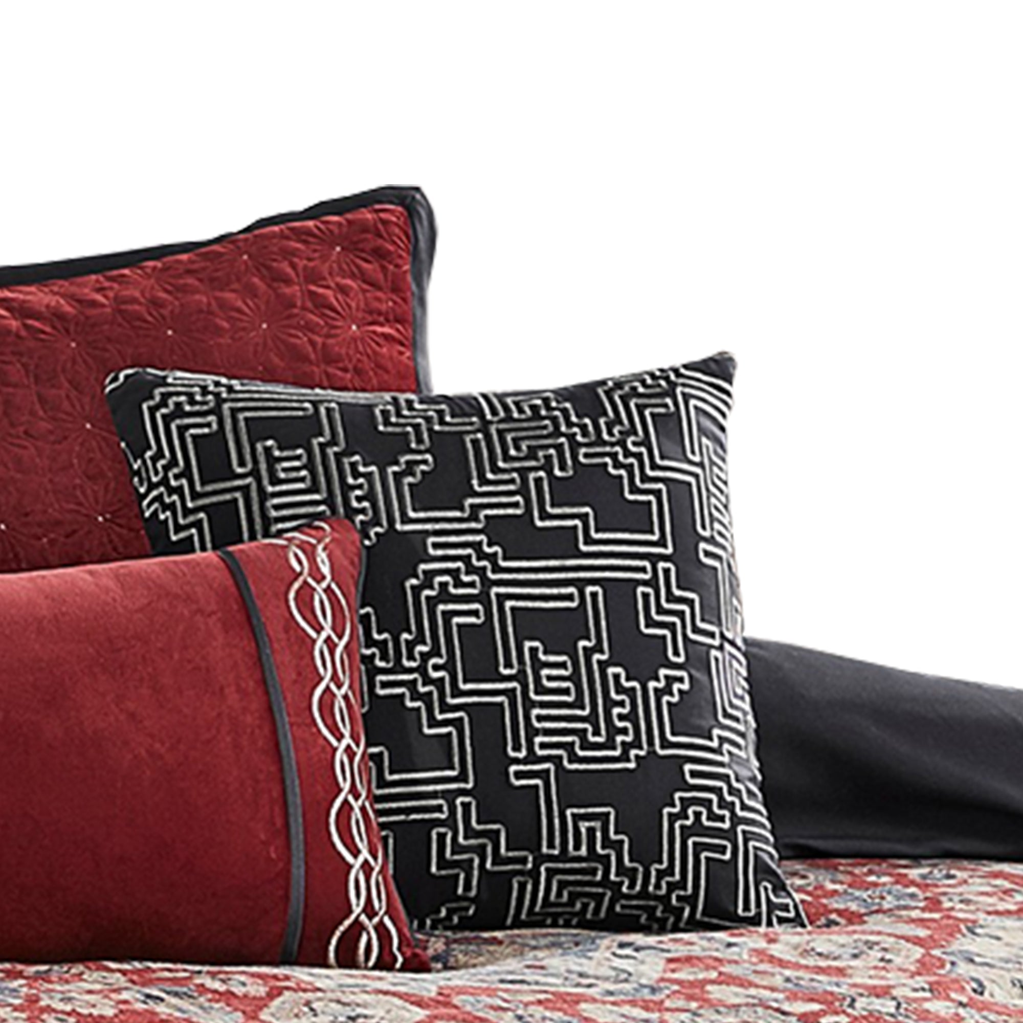 Benjara 10 Piece King Size Comforter Set with Medallion Print, Red And Blue