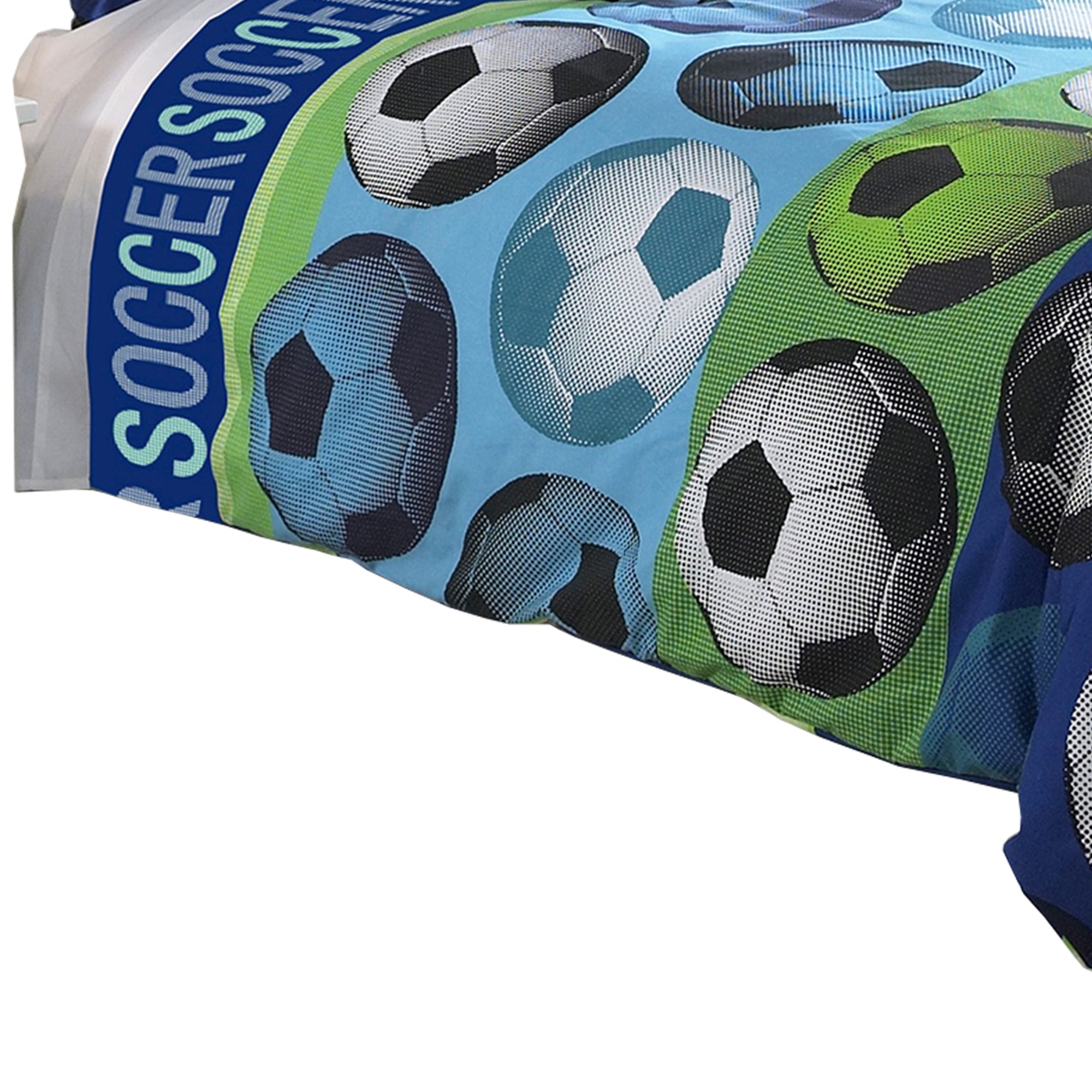 Benjara 4 Piece Full Size Comforter Set with Soccer Theme, Multicolor