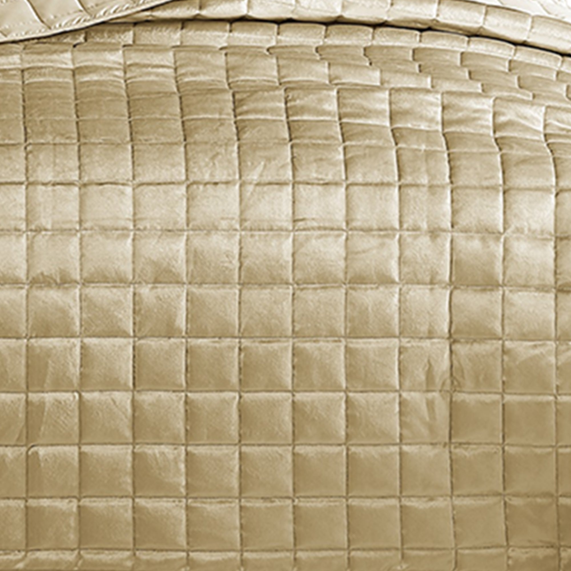 Benjara 3 Piece King Size Coverlet Set with Stitched Square Pattern, Gold