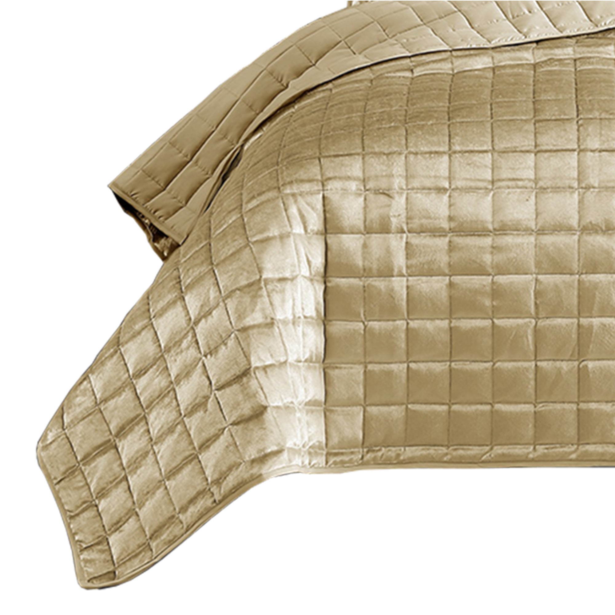 Benjara 3 Piece Queen Size Coverlet Set with Stitched Square Pattern, Gold