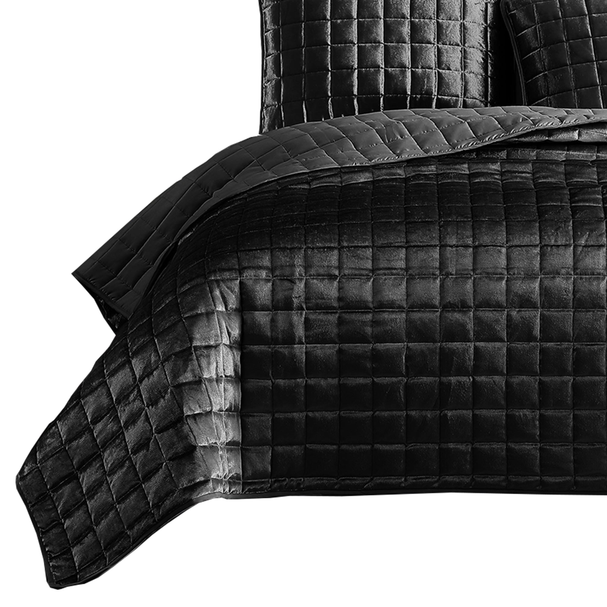 Benjara 3 Piece King Size Coverlet Set with Stitched Square Pattern, Dark Gray