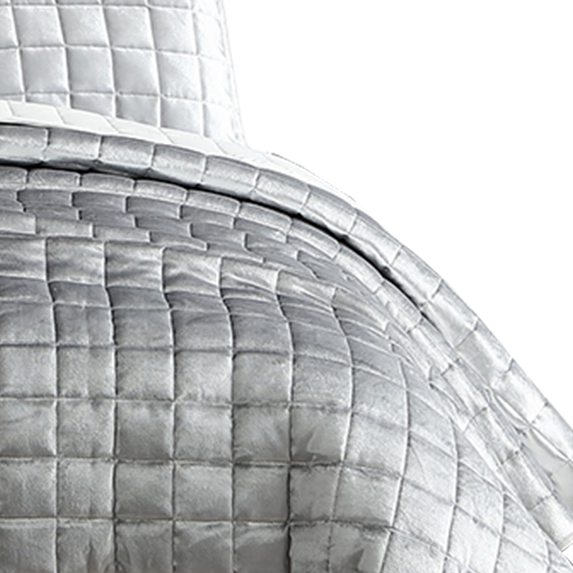 Benjara 3 Piece King Size Coverlet Set with Stitched Square Pattern, Silver